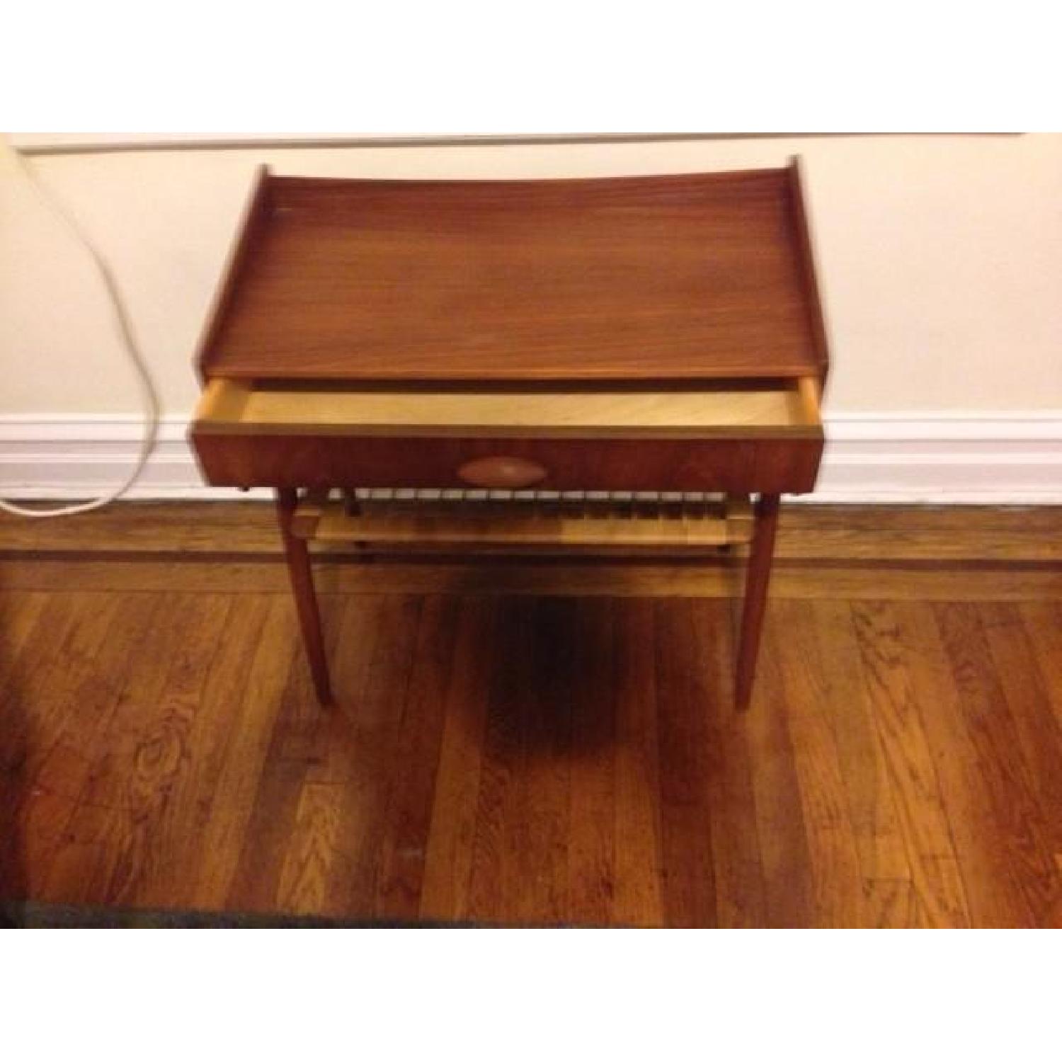 1950's Scandanavian Side Table w/ Drawer & Ratan Shelf AptDeco