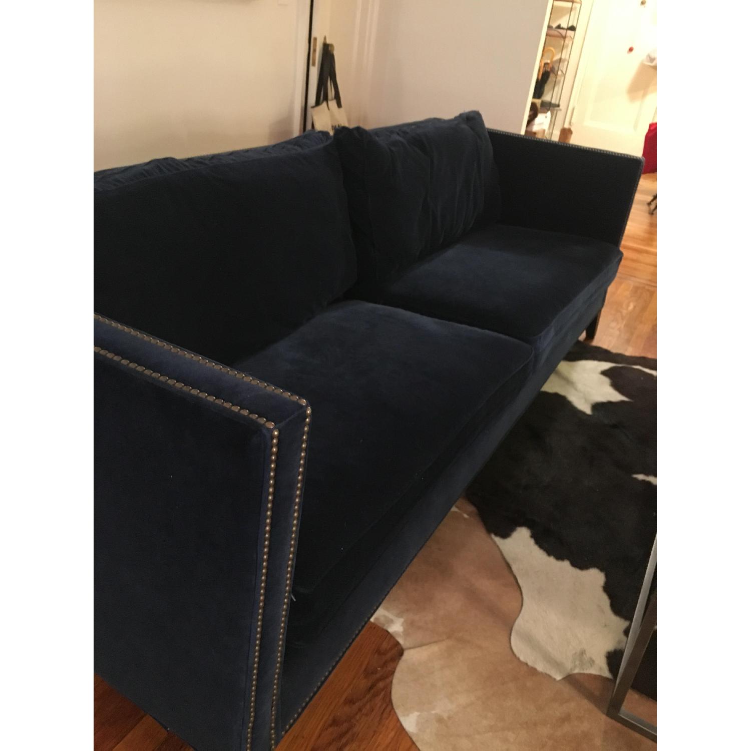 Mitchell Gold + Bob Williams Navy Blue Nailhead Velvet Sofa - image-1