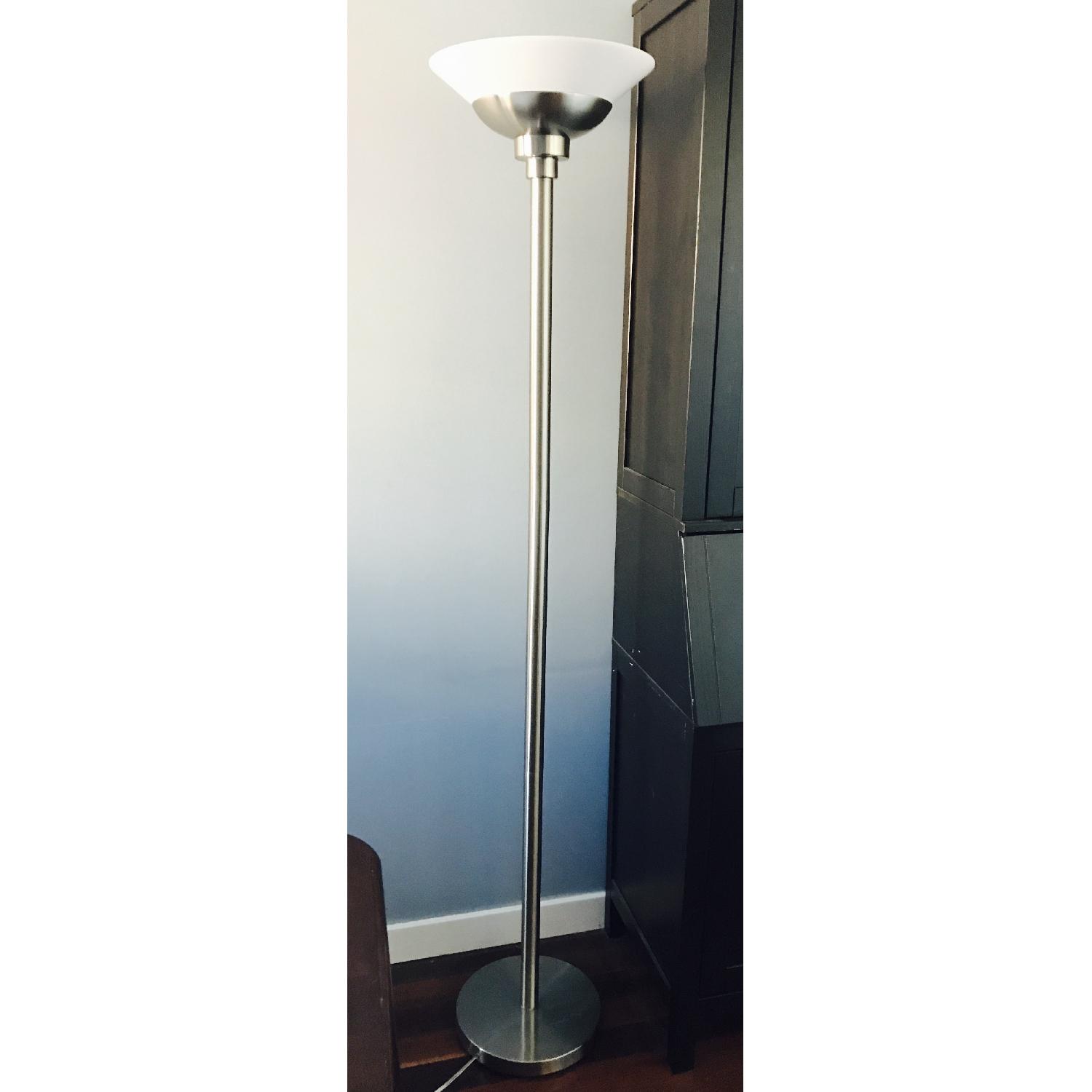 Brushed Steel Torchiere Floor Lamp - image-1