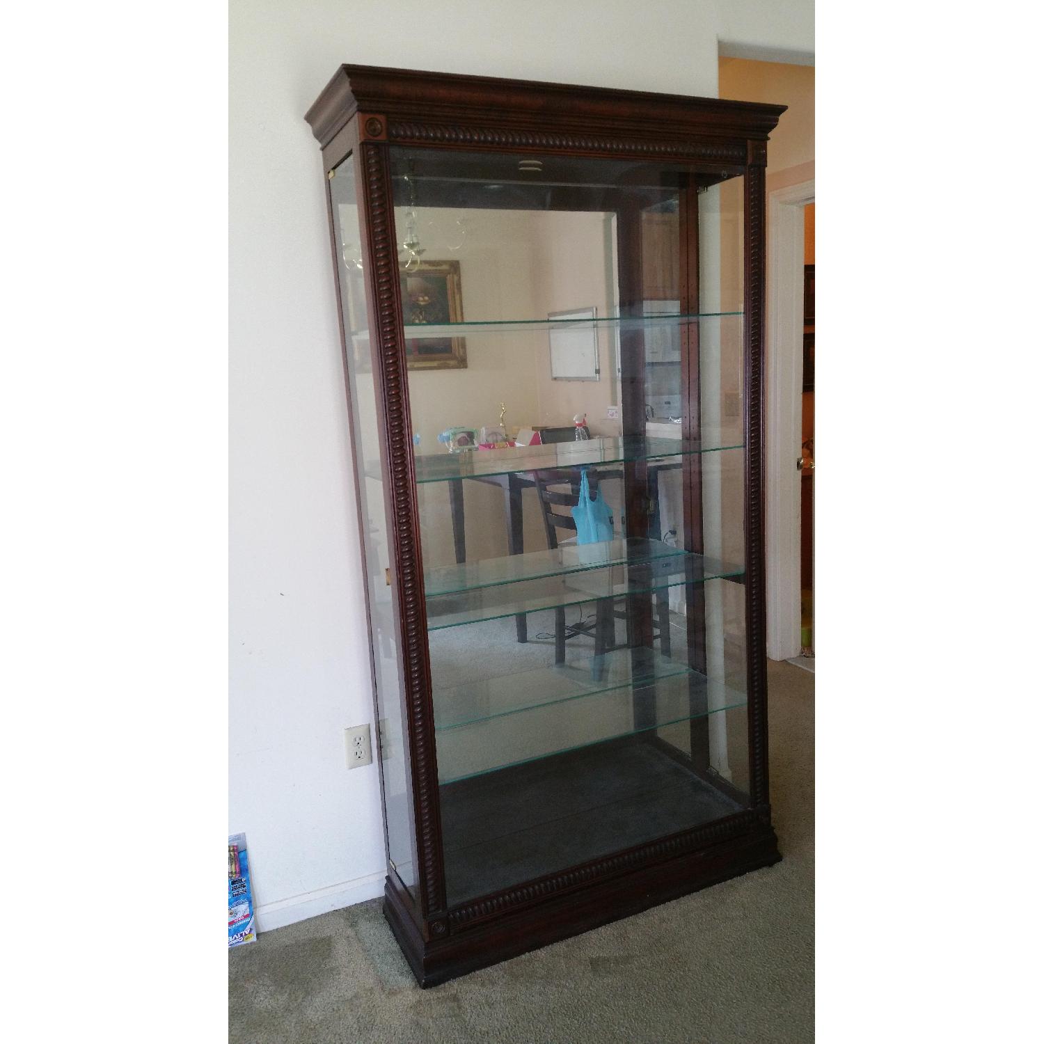 Cherry Wood Framed Glass Shelf/China Cabinet - image-1