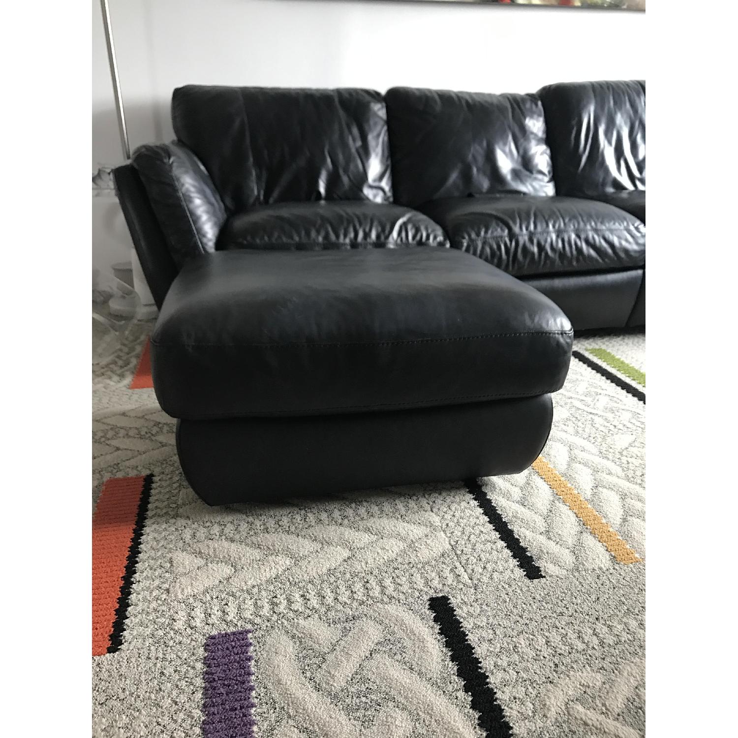Natuzzi Black Leather L-Shaped Sectional & Ottoman - image-3