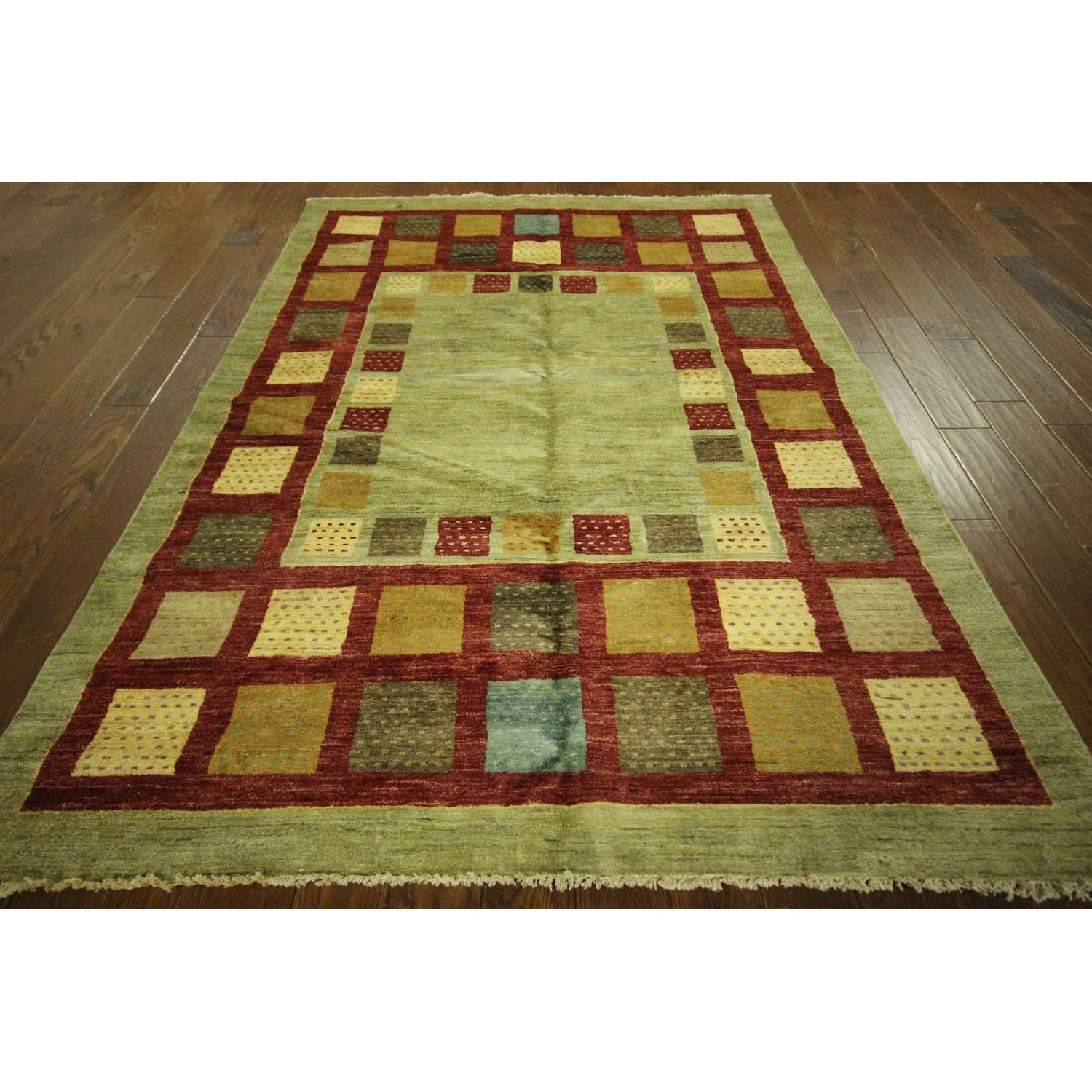 Modern Collection Super Fine Kahskuli Gabbeh Green Hand Knotted Wool Area Rug H7908 - image-1