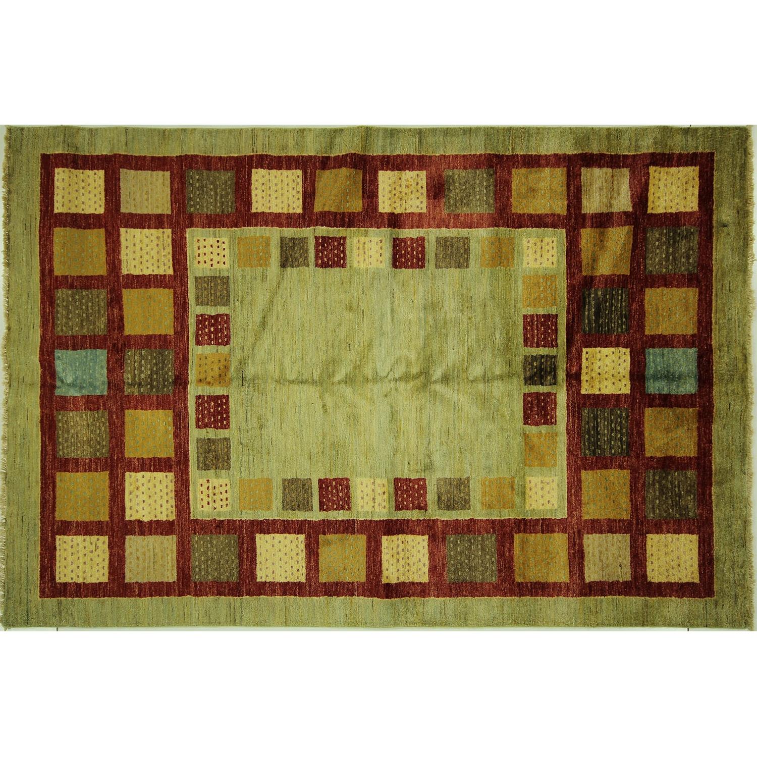 Modern Collection Super Fine Kahskuli Gabbeh Green Hand Knotted Wool Area Rug H7908 - image-0