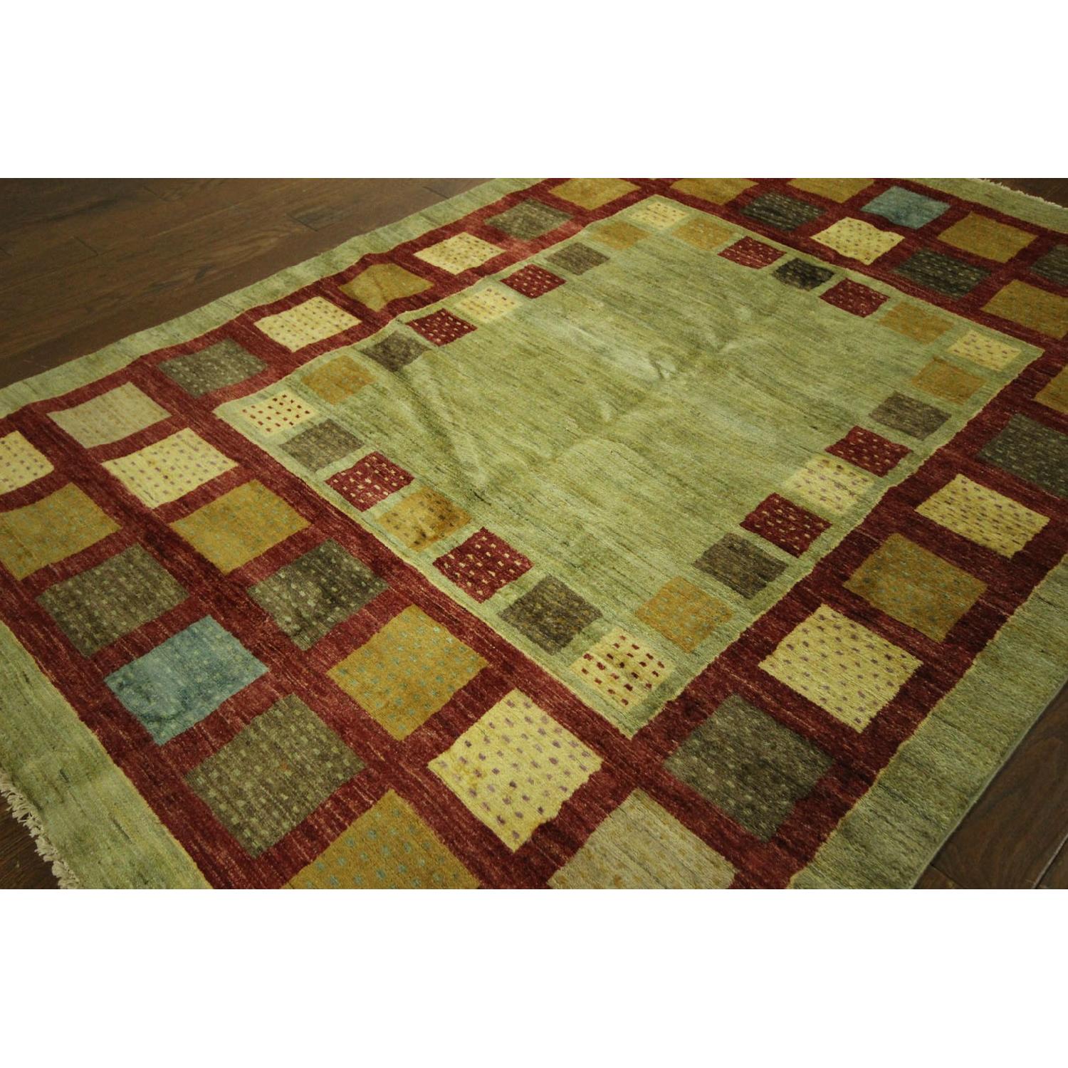 Modern Collection Super Fine Kahskuli Gabbeh Green Hand Knotted Wool Area Rug H7908 - image-3