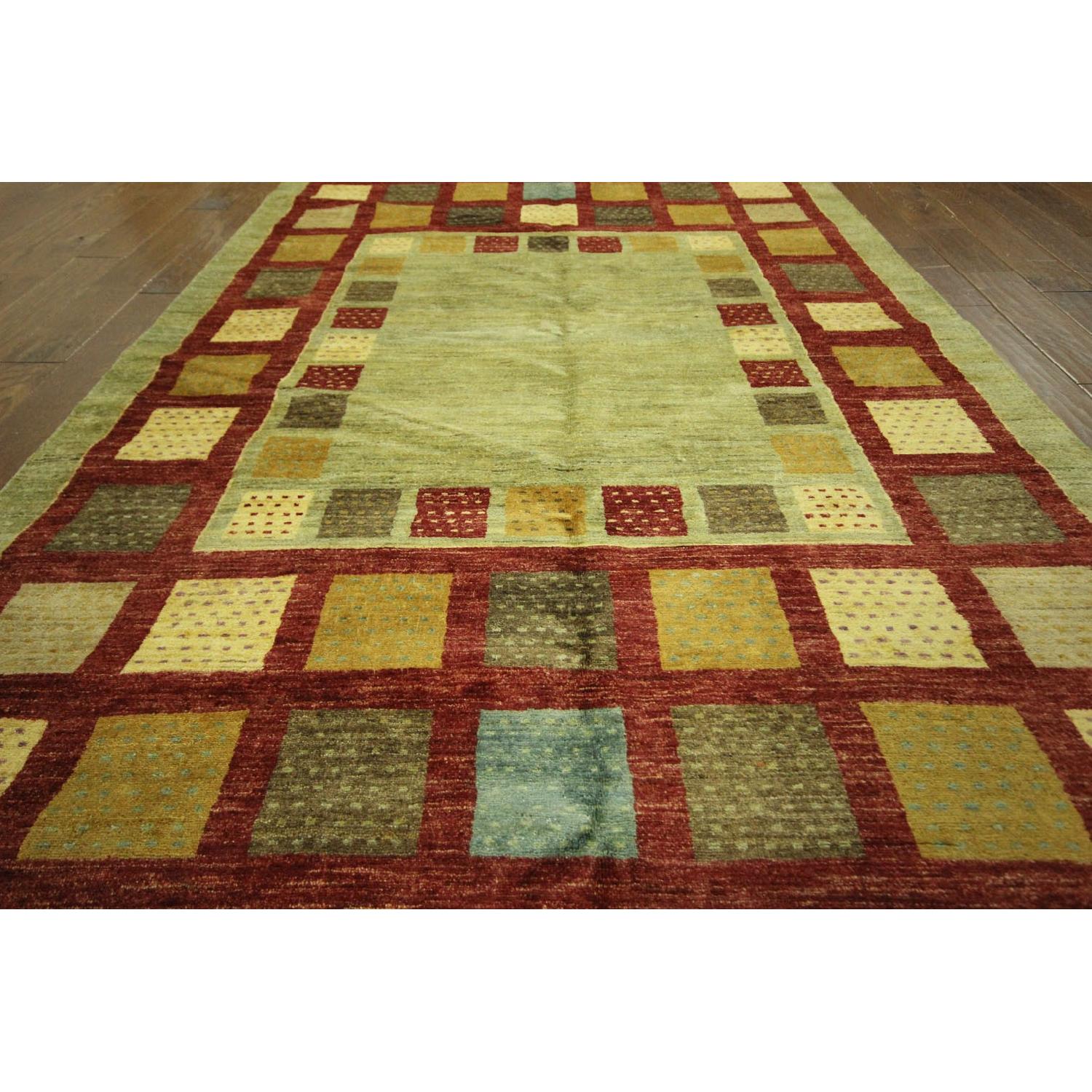 Modern Collection Super Fine Kahskuli Gabbeh Green Hand Knotted Wool Area Rug H7908 - image-5