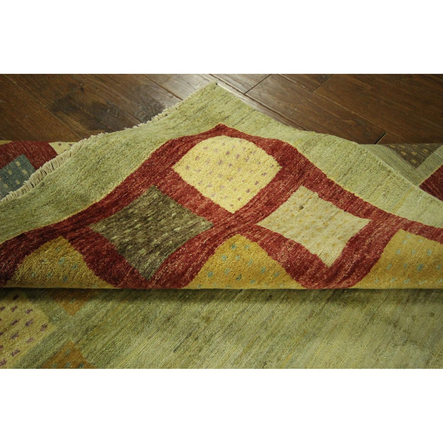 Modern Collection Super Fine Kahskuli Gabbeh Green Hand Knotted Wool Area Rug H7908 - image-8