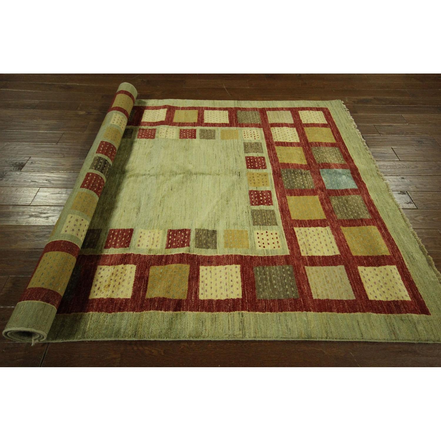 Modern Collection Super Fine Kahskuli Gabbeh Green Hand Knotted Wool Area Rug H7908 - image-9