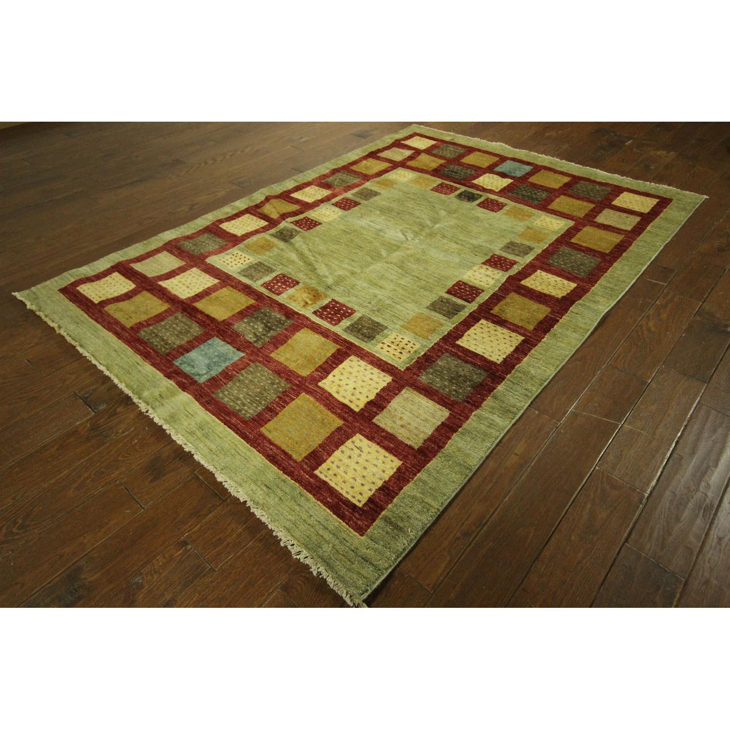 Modern Collection Super Fine Kahskuli Gabbeh Green Hand Knotted Wool Area Rug H7908 - image-10