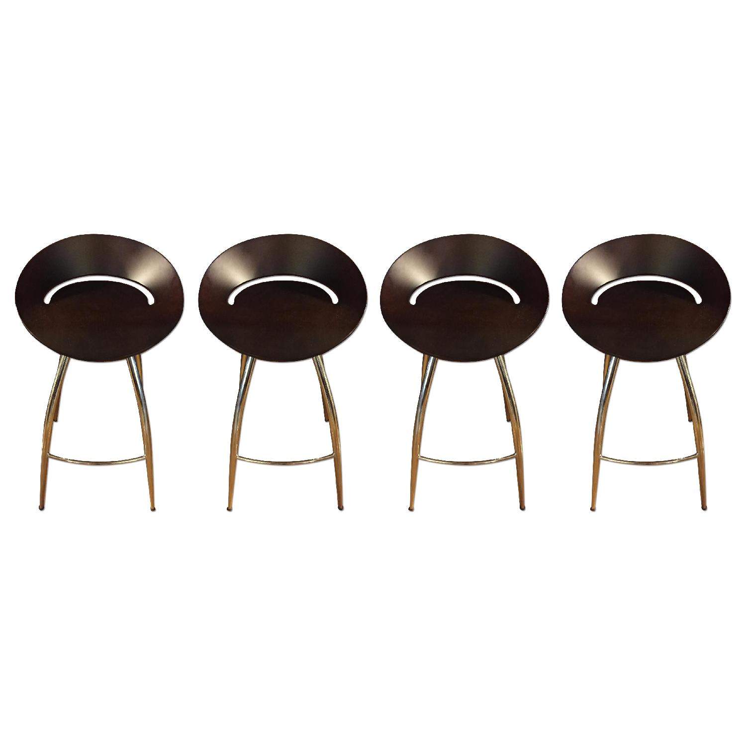 Dark Brown Walnut Barstools w/ Chrome Legs Set of 4 AptDeco