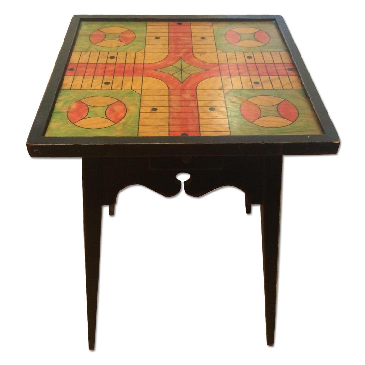 Antique Parcheesi Game End Table - image-0