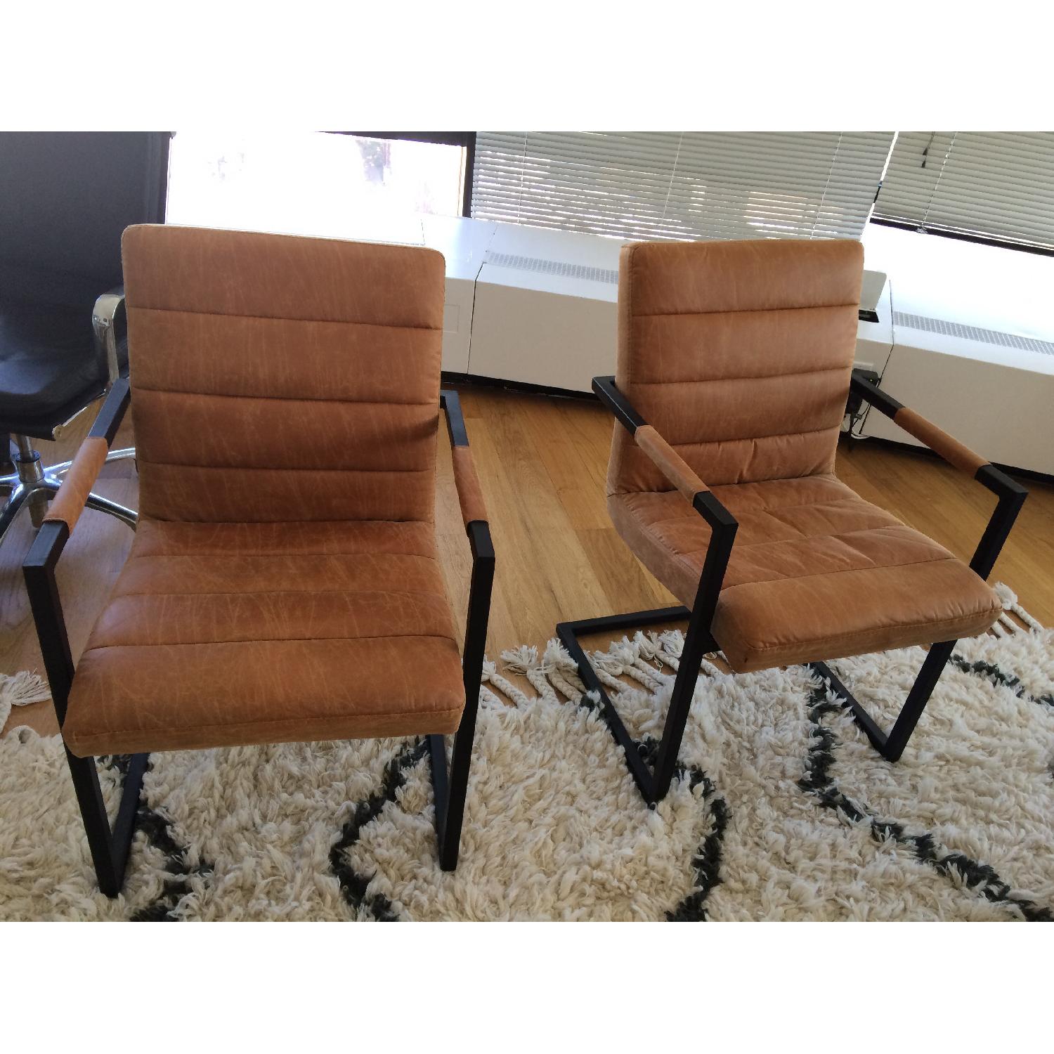 One King's Lane Brown Tufted Leather Accent Chairs -Pair - image-1