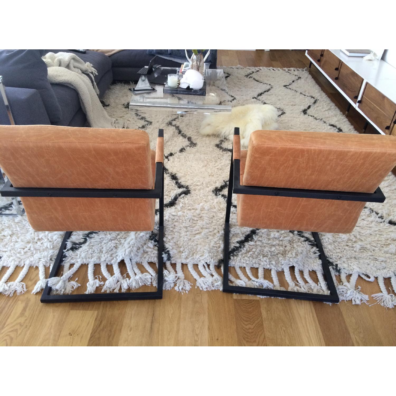 One King's Lane Brown Tufted Leather Accent Chairs -Pair - image-2