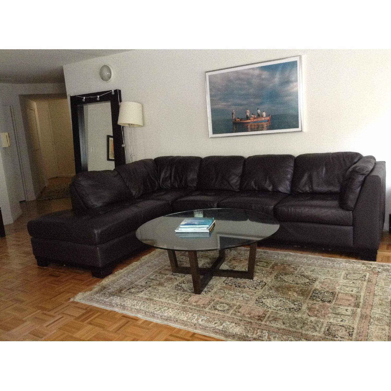Custom Dark Brown Leather Couch w/ Chaise Lounge - image-1