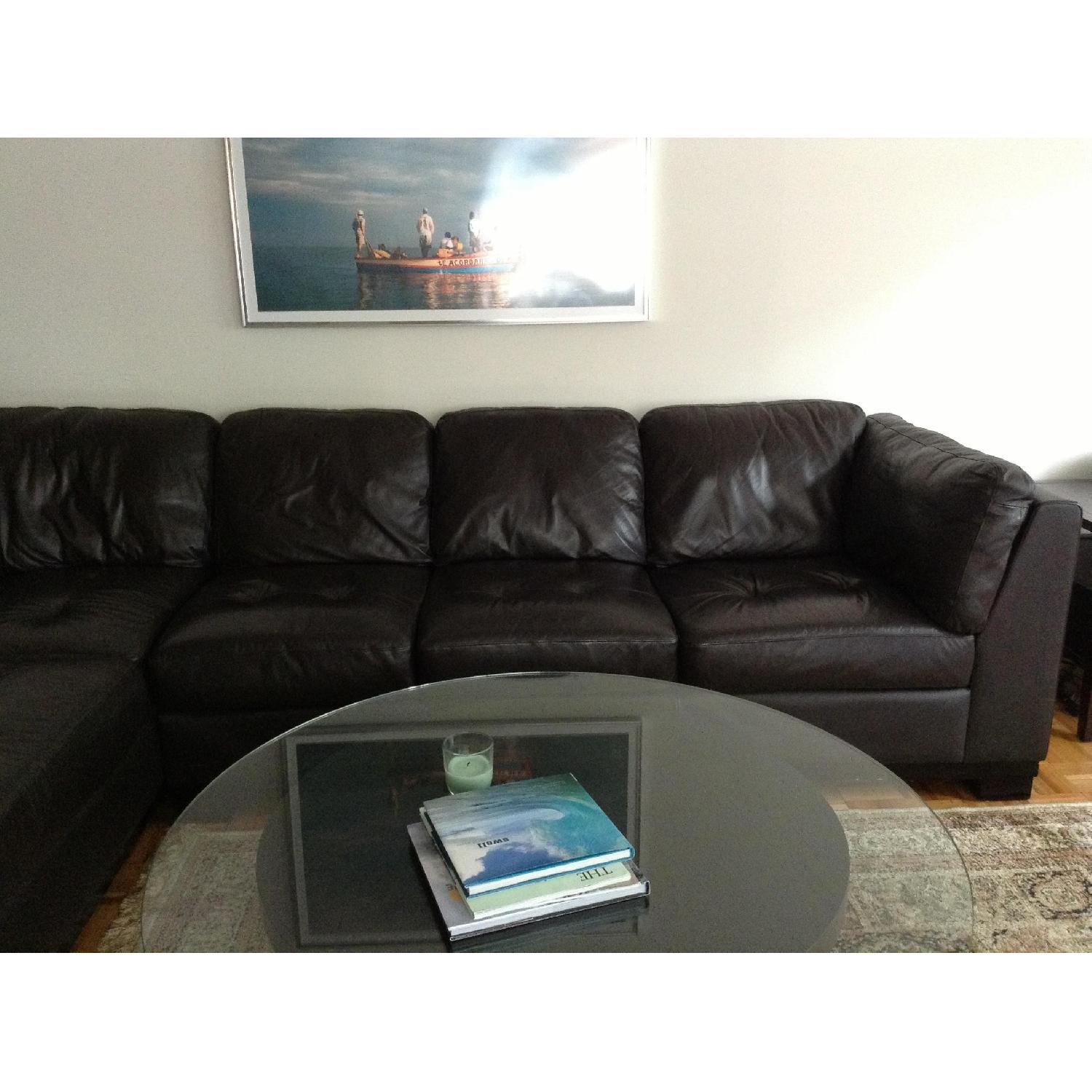 Custom Dark Brown Leather Couch w/ Chaise Lounge - image-3