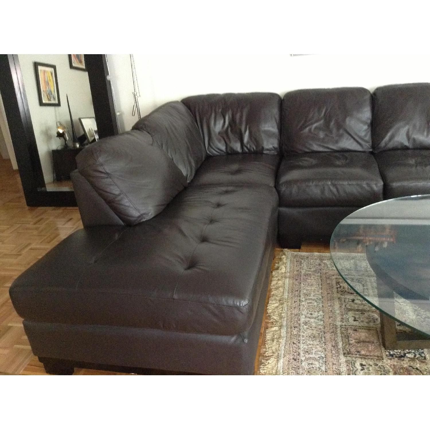 Custom Dark Brown Leather Couch w/ Chaise Lounge - image-4