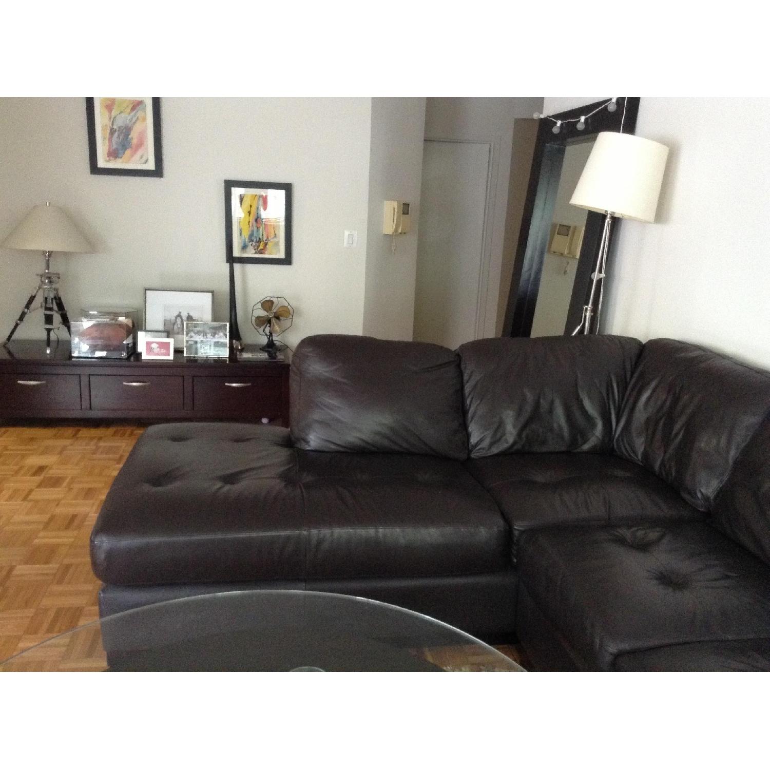 Custom Dark Brown Leather Couch w/ Chaise Lounge - image-5