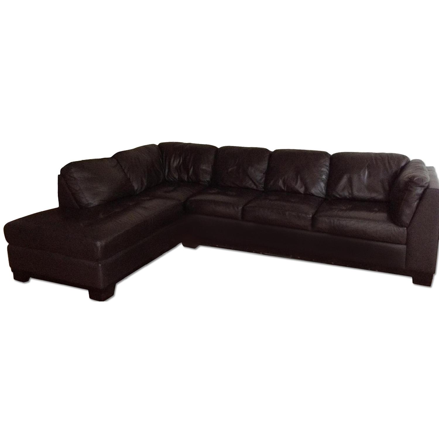 Custom Dark Brown Leather Couch w/ Chaise Lounge AptDeco