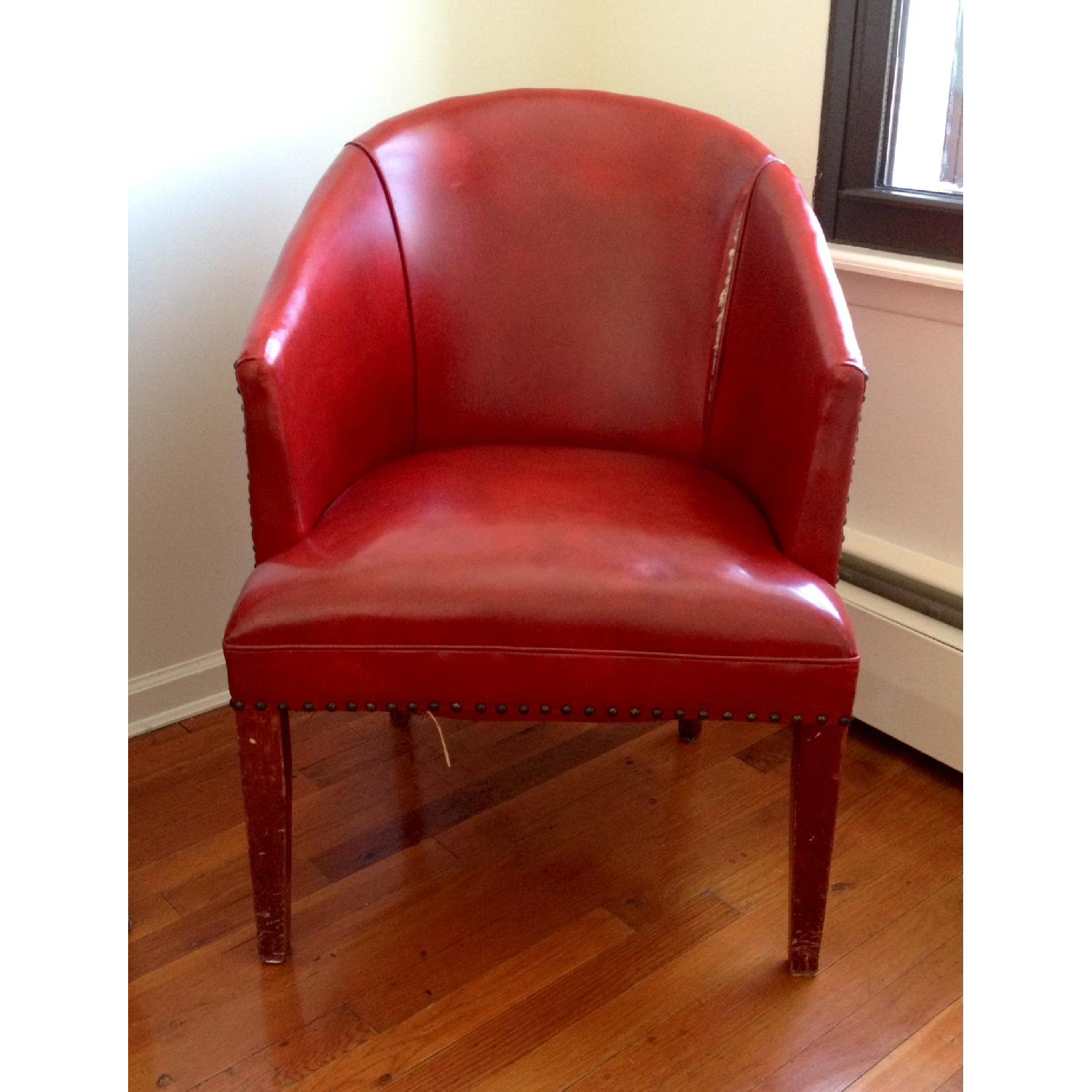 Faux Leather Red Armchair - image-5