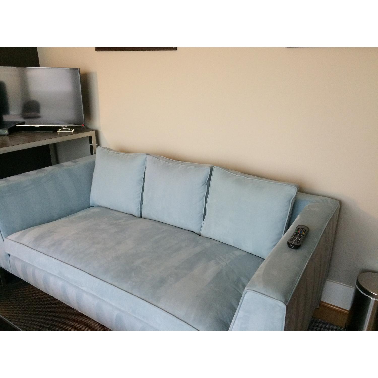 Knoll Light Blue Suede Sofa - image-5