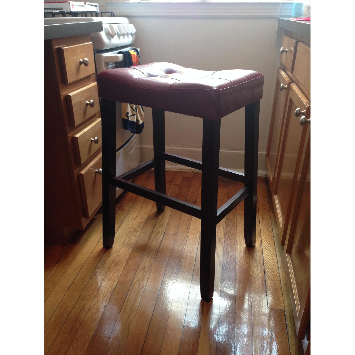 Burgundy Saddle Back Bar Stools - Pair - image-3