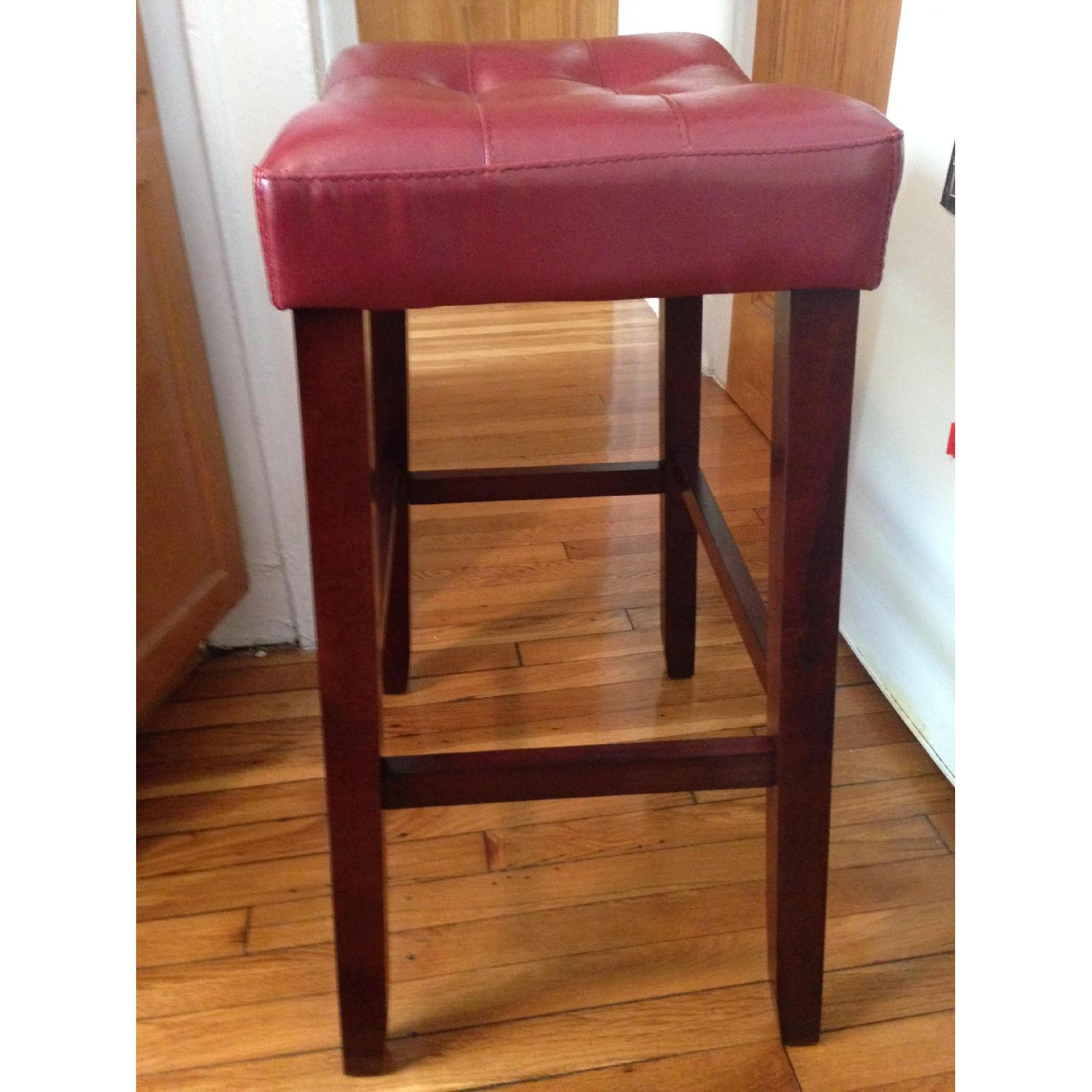 Burgundy Saddle Back Bar Stools - Pair - image-4