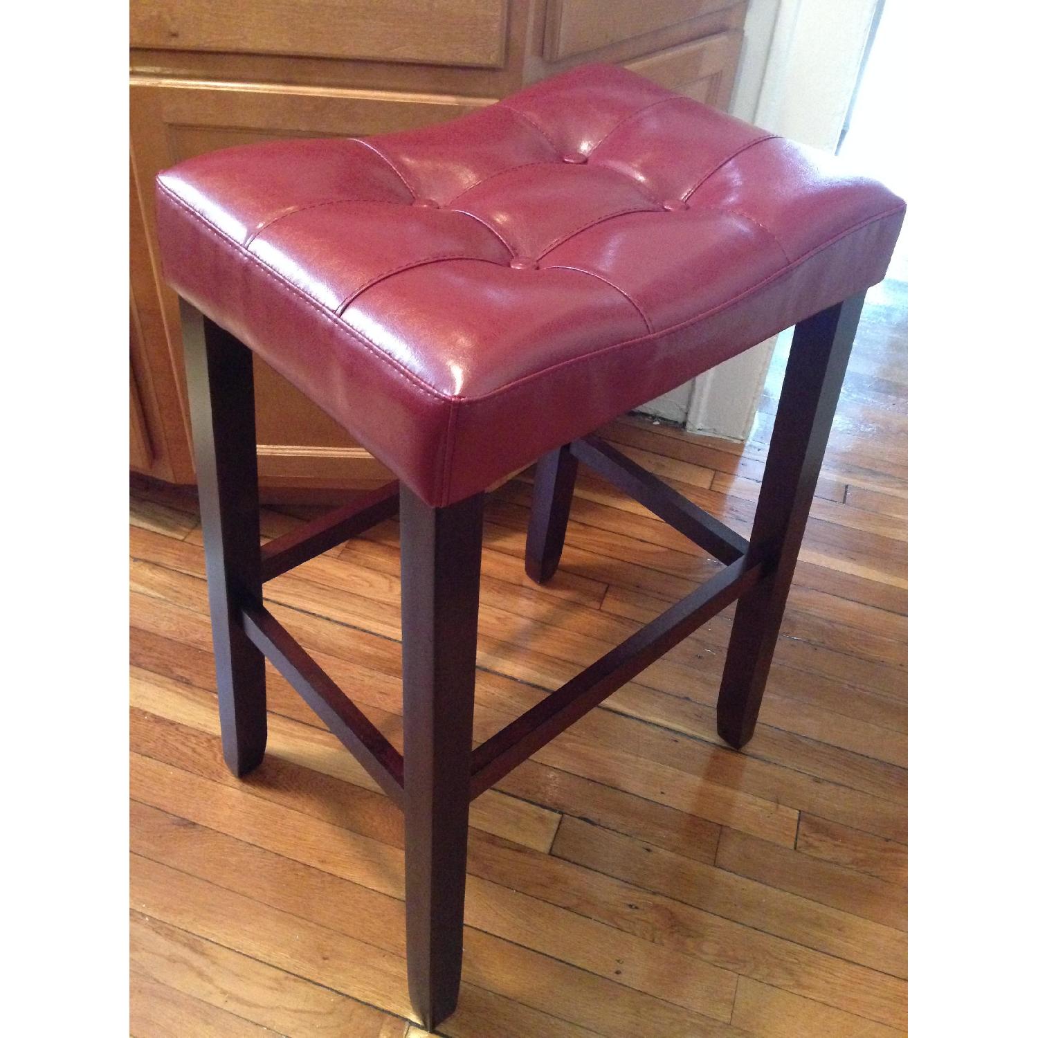 Burgundy Saddle Back Bar Stools - Pair - image-5