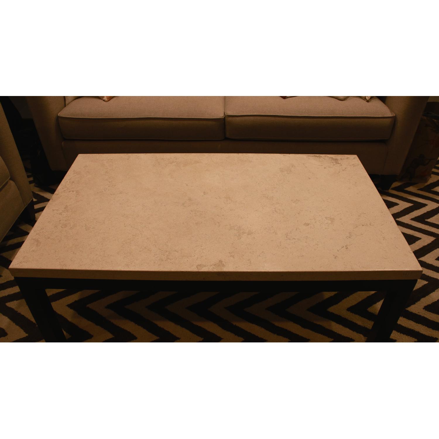 Crate & Barrel Parsons Rectangular Coffee Table with Travertine Top AptDeco