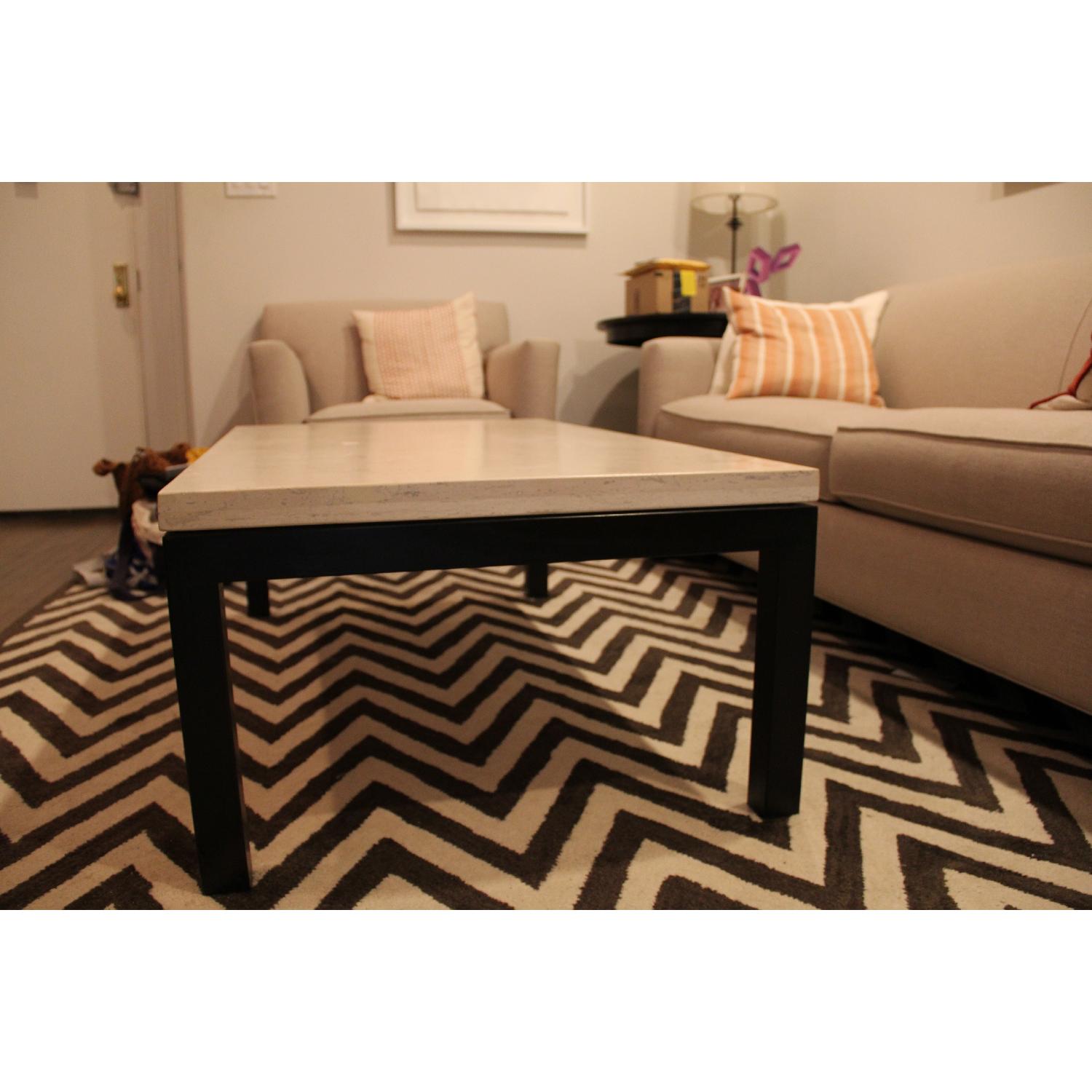 Crate & Barrel Parsons Rectangular Coffee Table with Travertine Top AptDeco