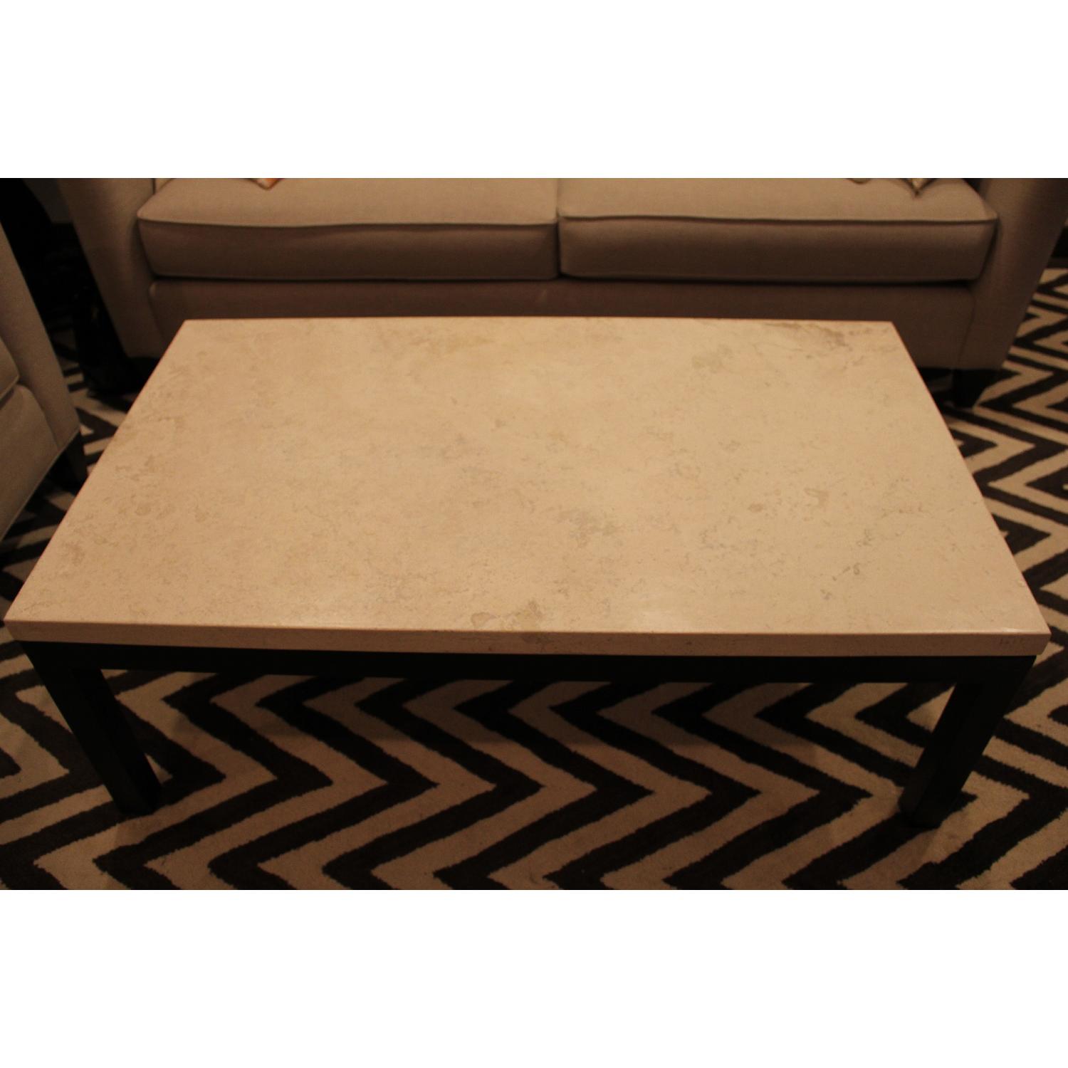 Crate & Barrel Parsons Rectangular Coffee Table with Travertine Top AptDeco