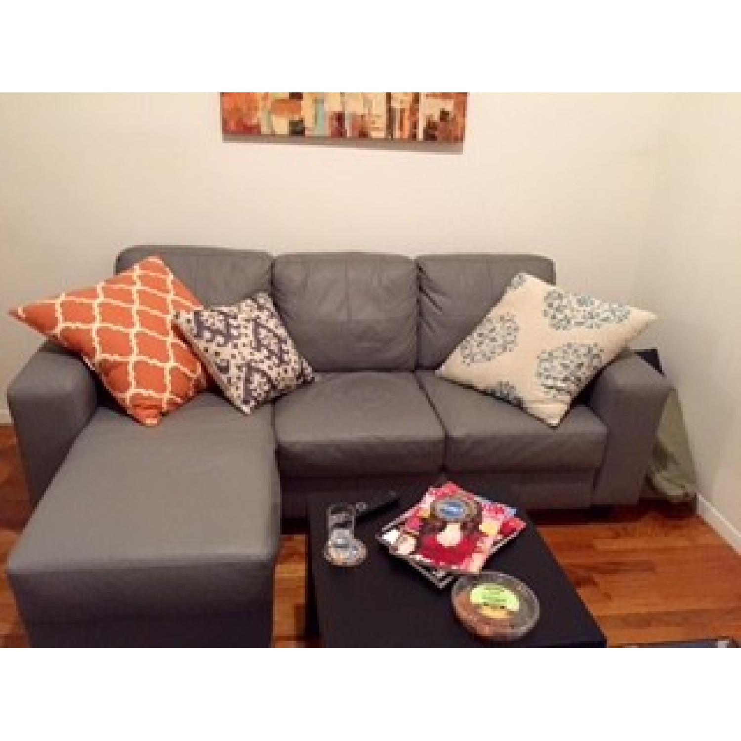 Ikea Grey Leather Loveseat and Chaise Lounge - image-1