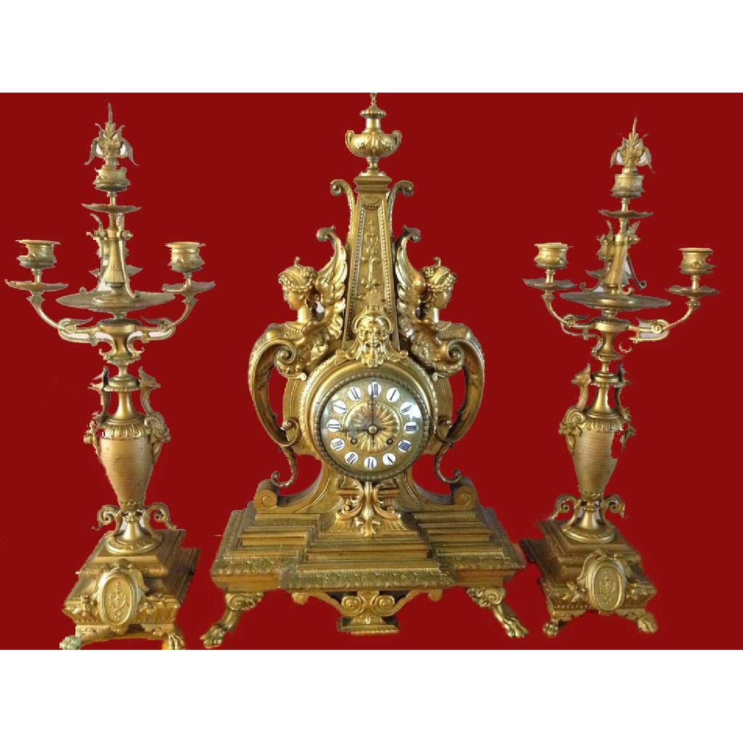 Japy & Lefebvre Paris Antique Bronze French Clock Set - image-1