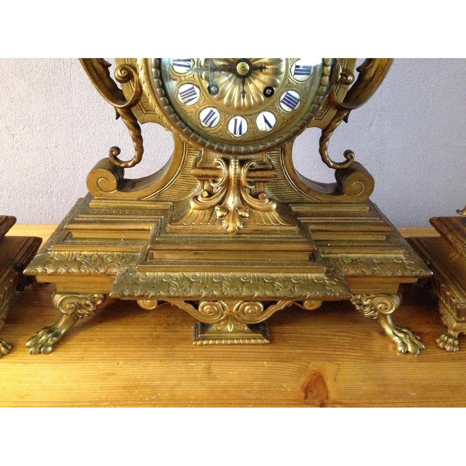 Japy & Lefebvre Paris Antique Bronze French Clock Set - image-3