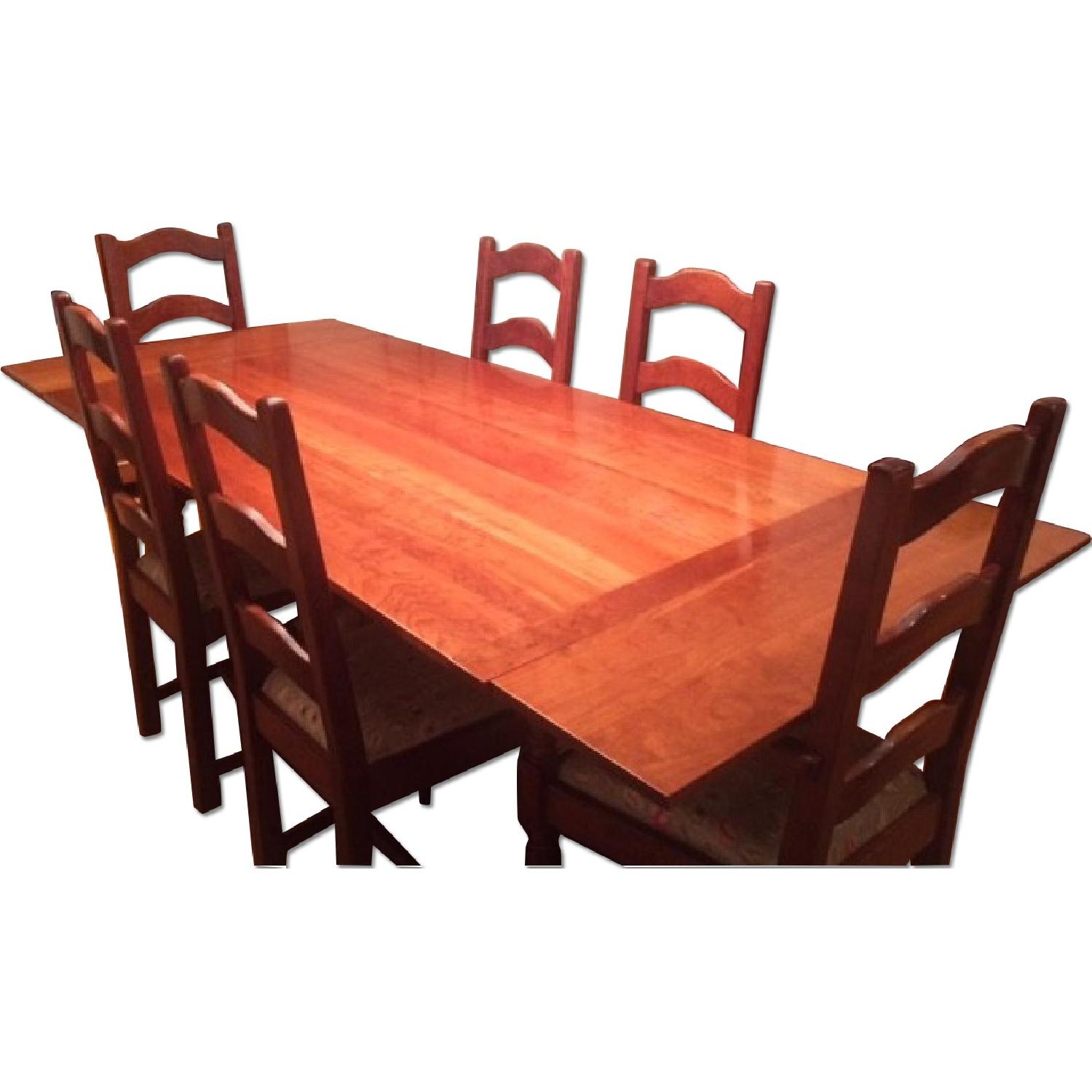 Cherry Wood 7 Piece Extendable Dining Room Set - AptDeco
