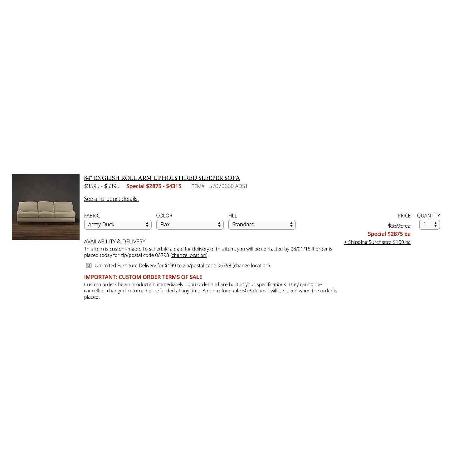 Restoration Hardware English Roll Arm Sleeper Sofa - image-10