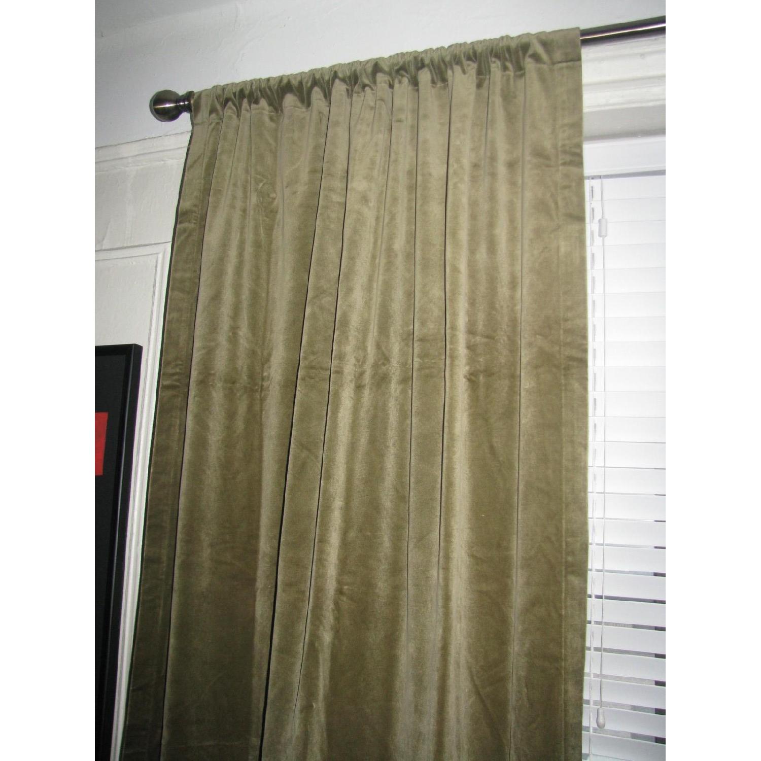 Pottery Barn Green Cotton-Velvet/Velours Drapes - Pair - image-1