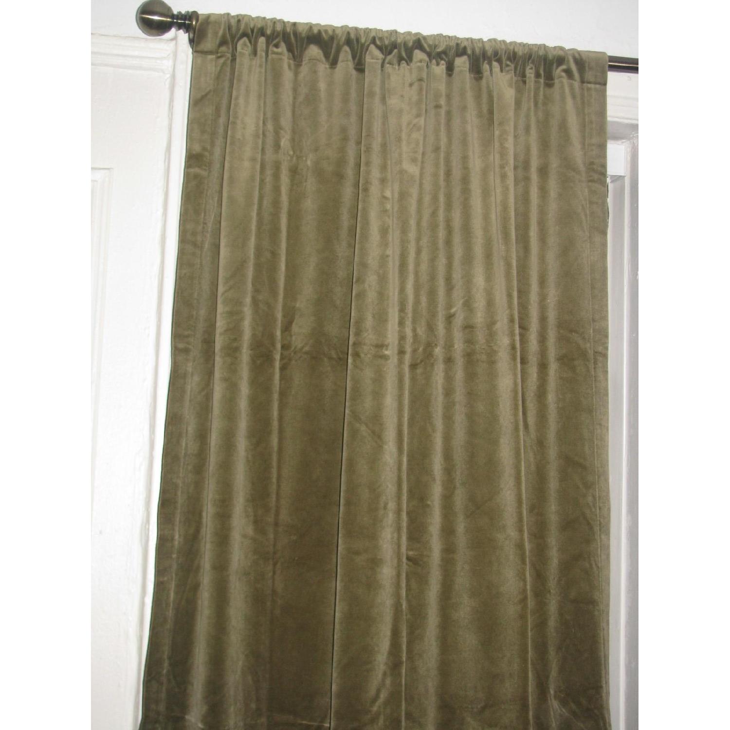 Pottery Barn Green Cotton-Velvet/Velours Drapes - Pair - image-2