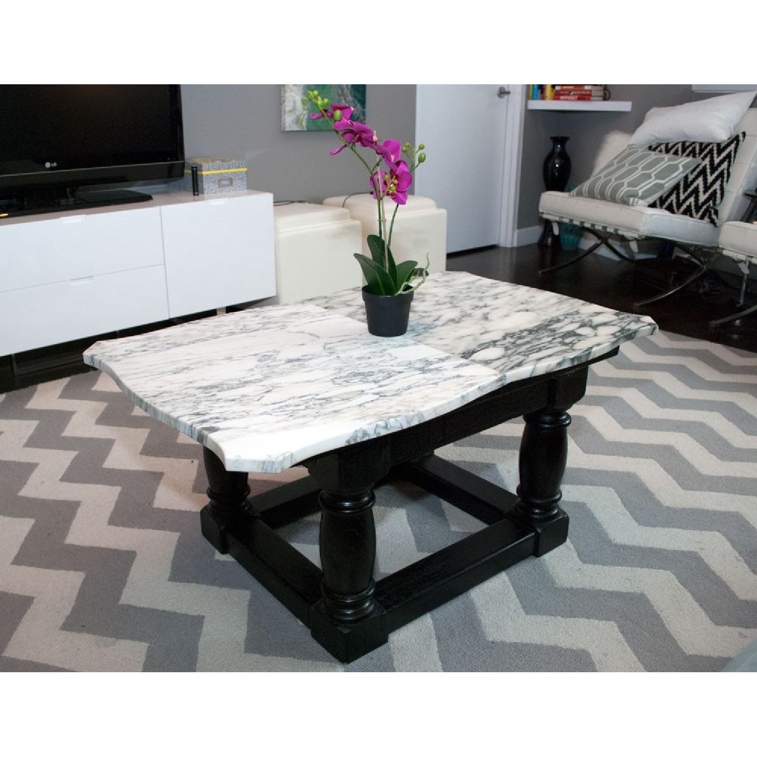 Custom Made White Marble Top Coffee Table - image-1