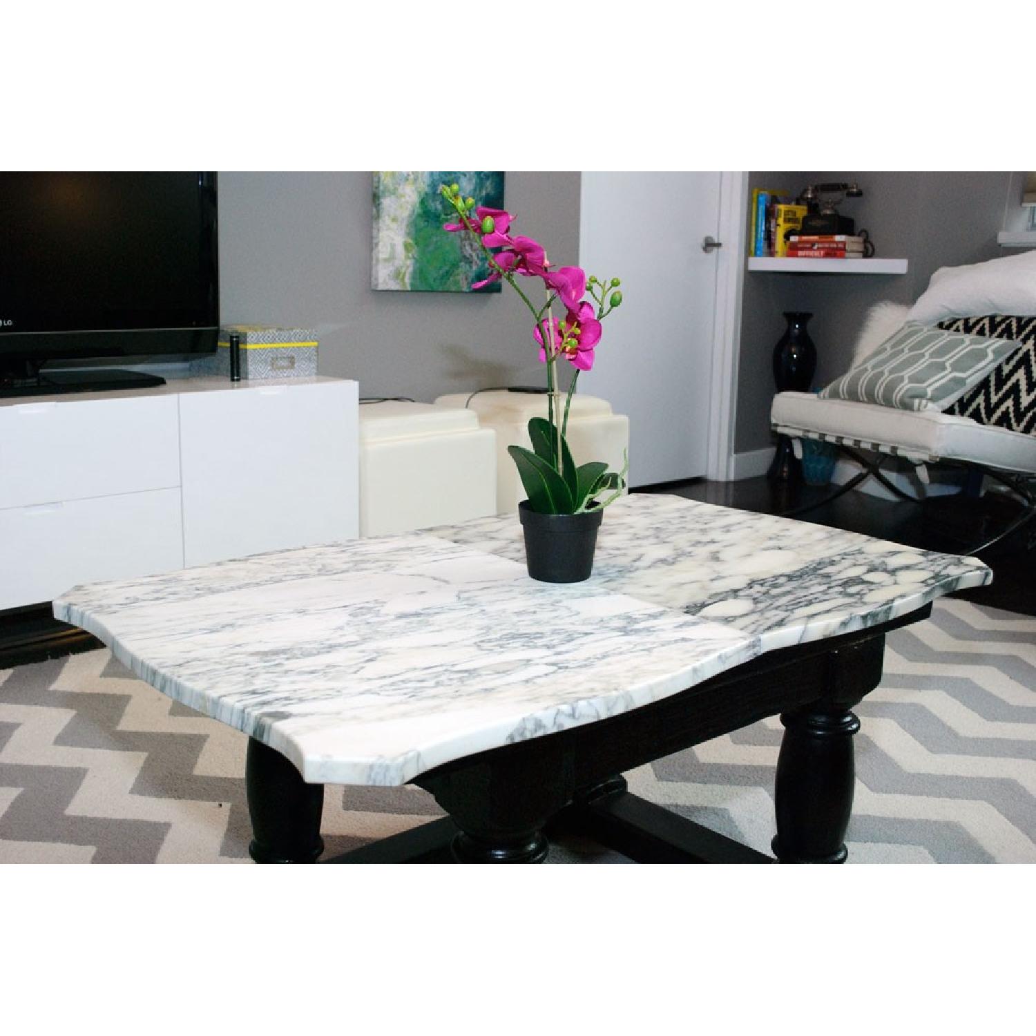 Custom Made White Marble Top Coffee Table - image-3