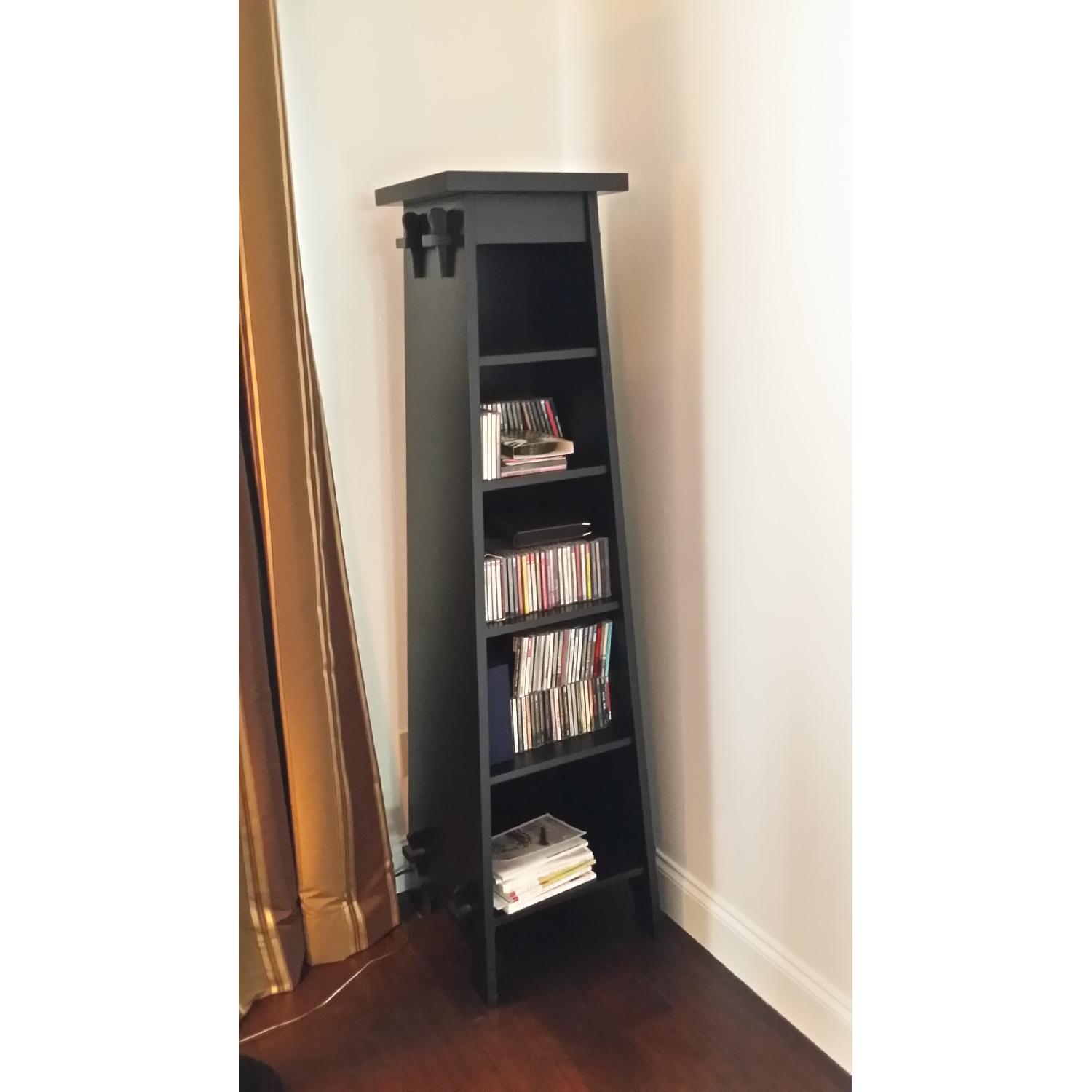 Pottery Barn Tall Asian Pyramid Style Black Wood Bookcase - image-10