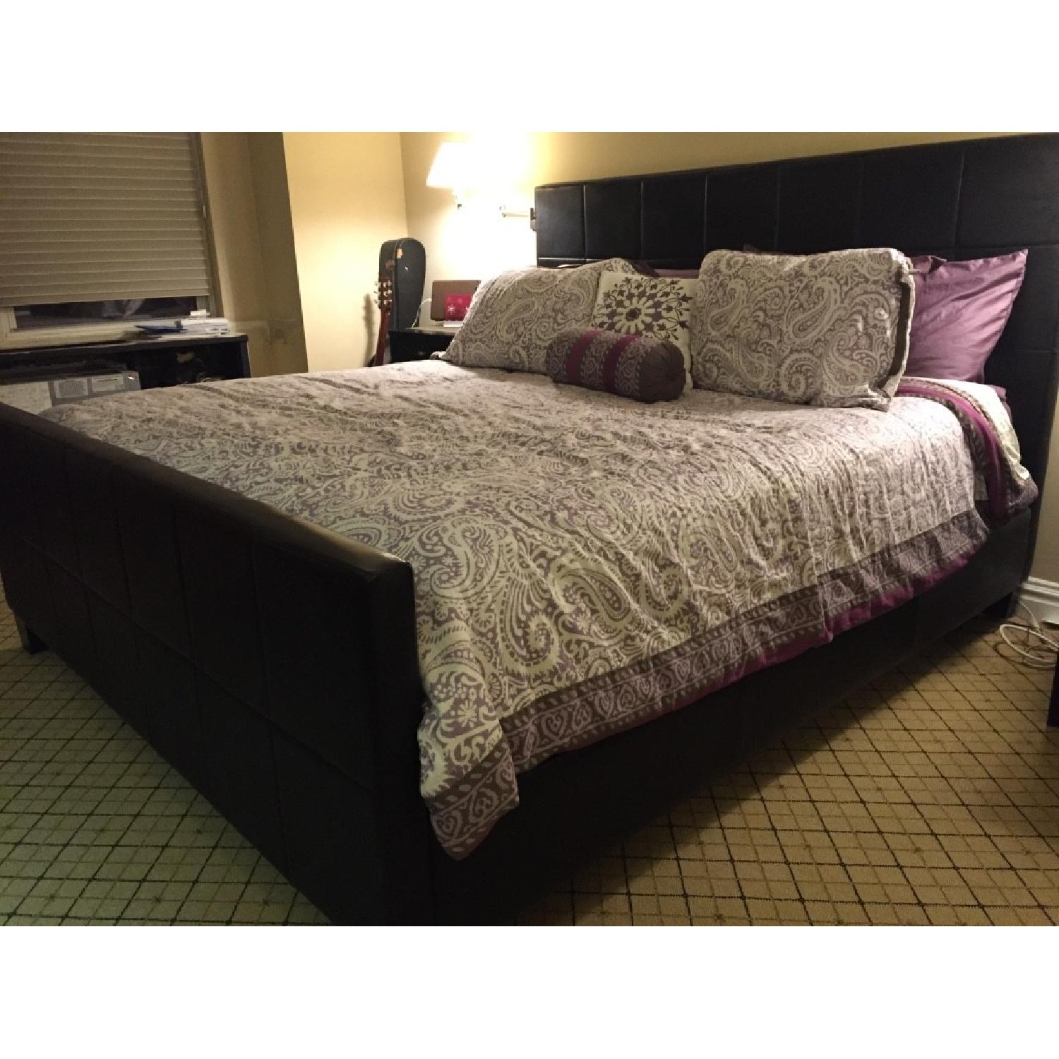 King Size Black Leather Bed with Tufted Headboard & Footboard - image-1