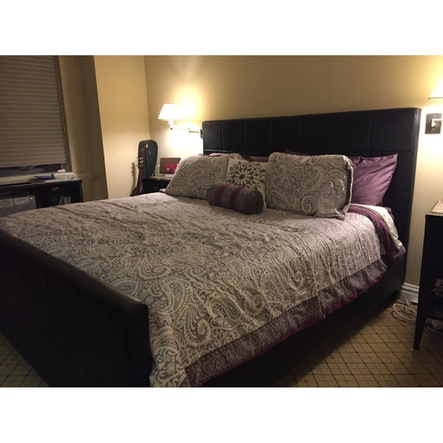 King Size Black Leather Bed with Tufted Headboard & Footboard - image-3