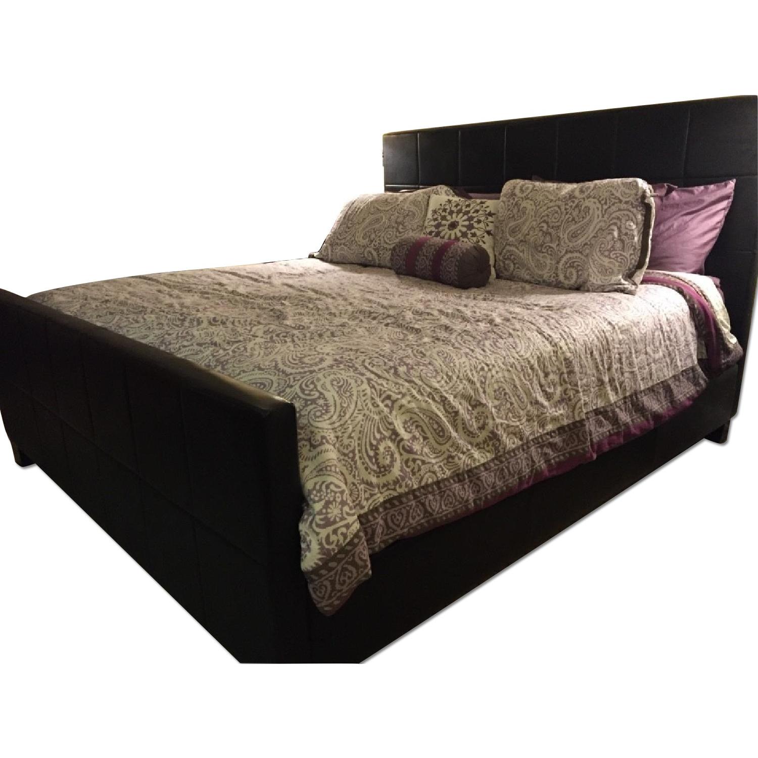 King Size Black Leather Bed with Tufted Headboard & Footboard AptDeco