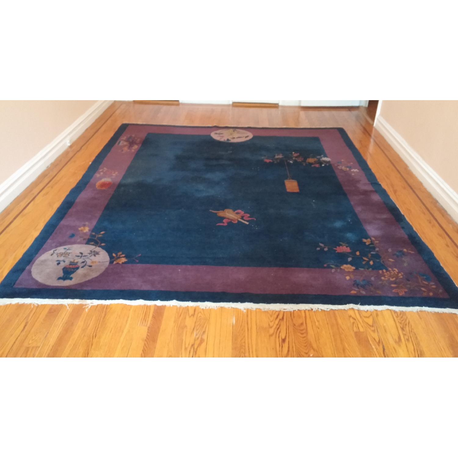 Antique Art Deco Blue Peking Chinese Rug - image-1
