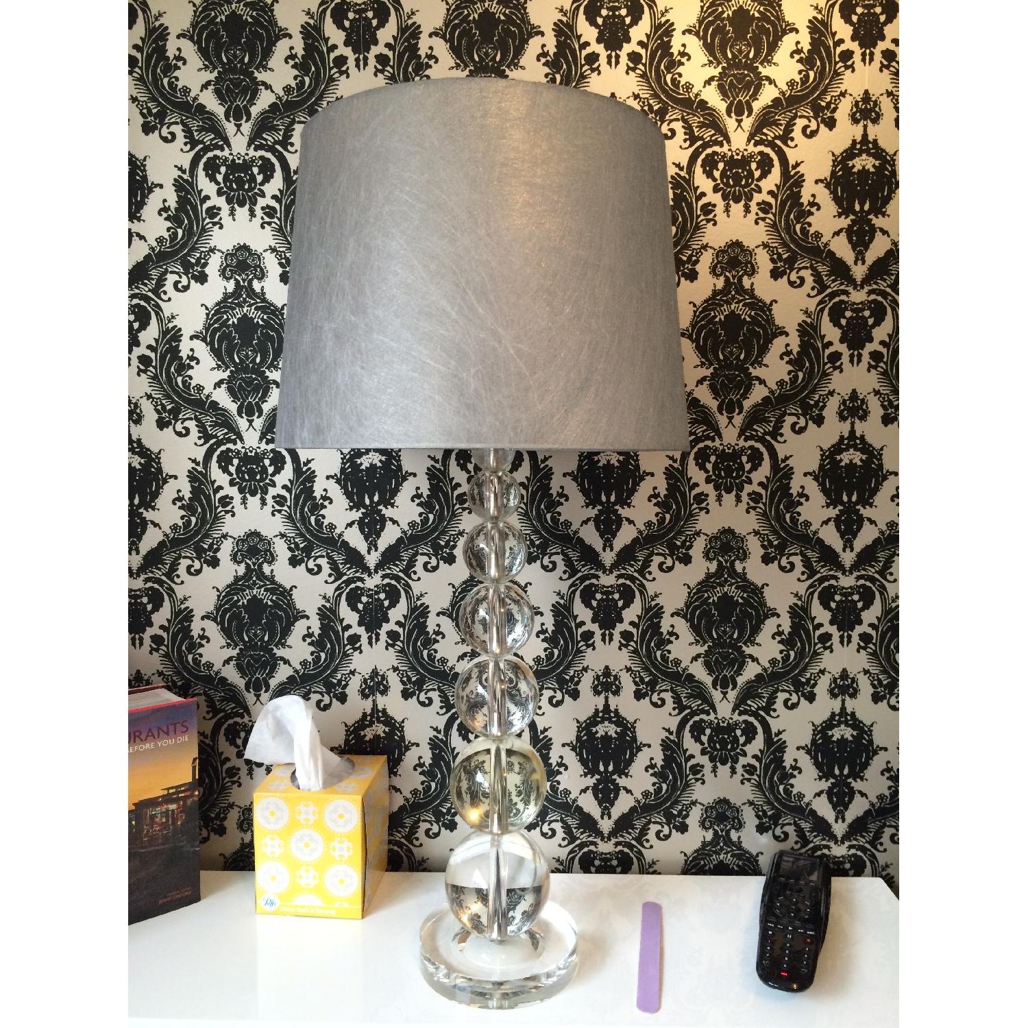 Pottery Barn Crystal Globe Table Lamp w/ Lamps Plus Silver Fiber Shade - image-2