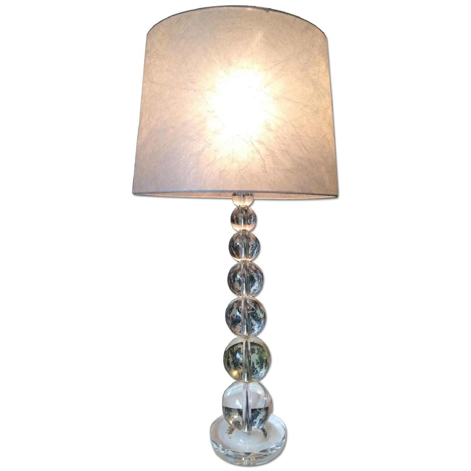 Pottery Barn Crystal Globe Table Lamp w/ Lamps Plus Silver Fiber Shade