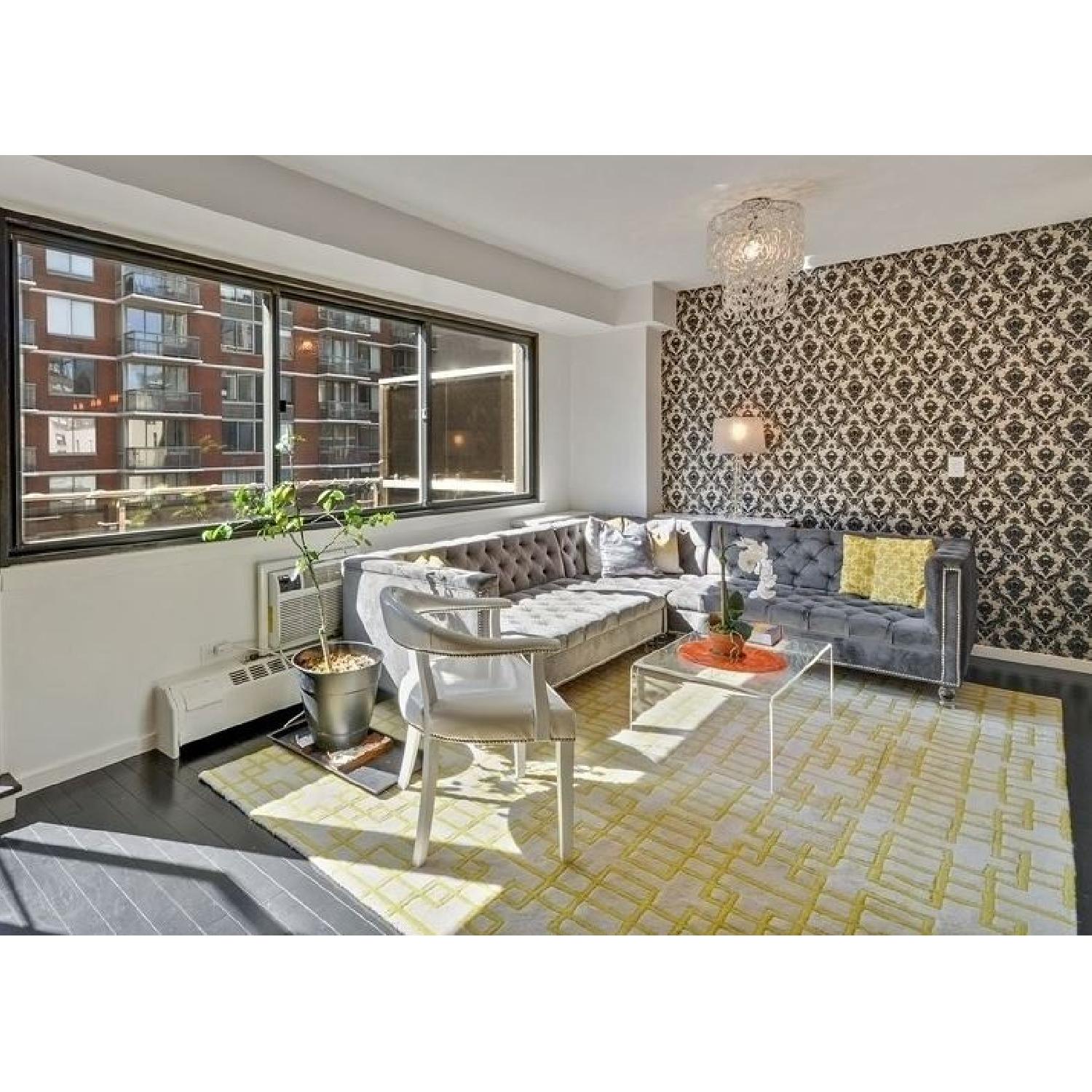 Modshop Tufted Dark Grey Velvet Sectional Sofa w/ Lucite Legs - image-3