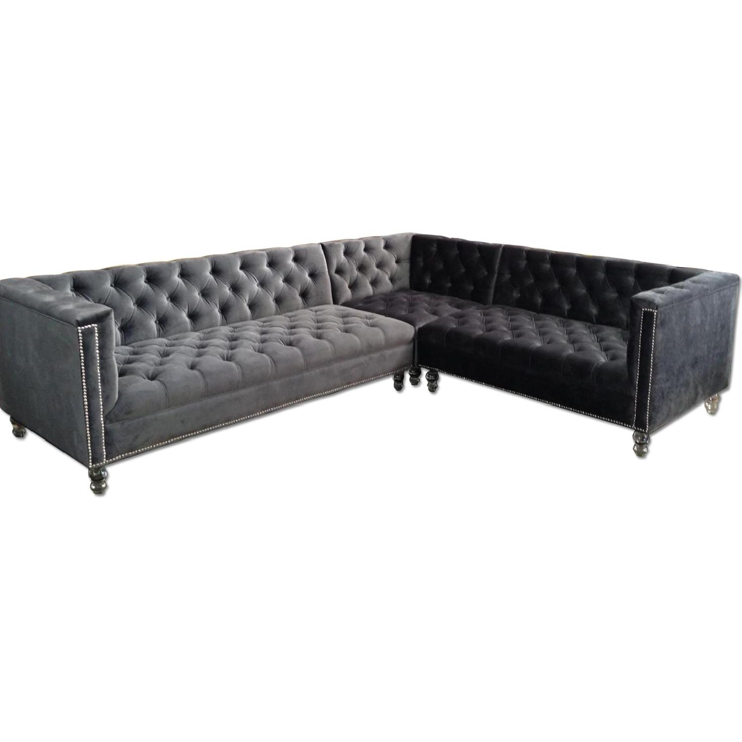 Modshop Tufted Dark Grey Velvet Sectional Sofa w/ Lucite Legs - image-0