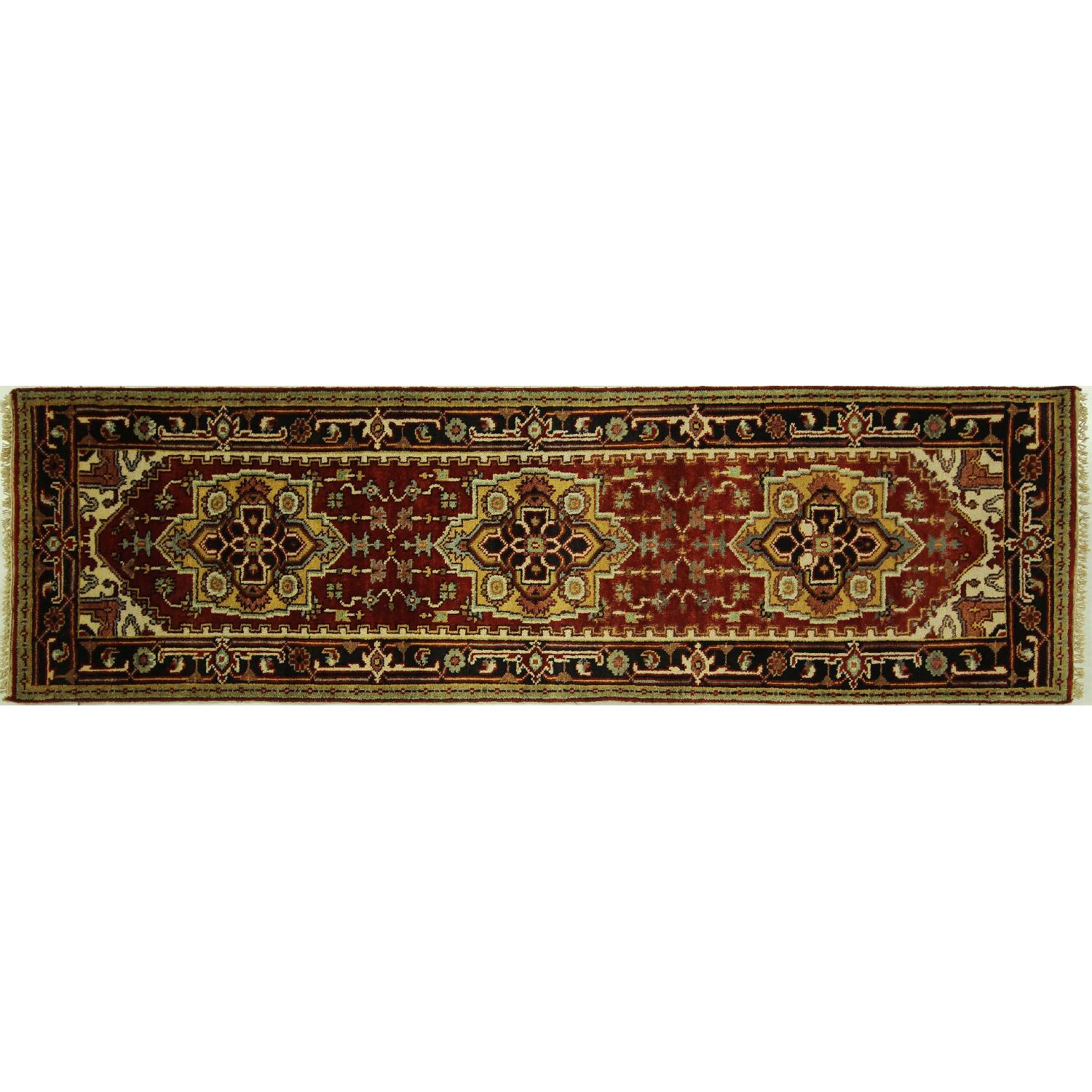 Red & Black Heriz Serapi Runner Floral Hand Knotted Wool Area Rug H8036 - image-0