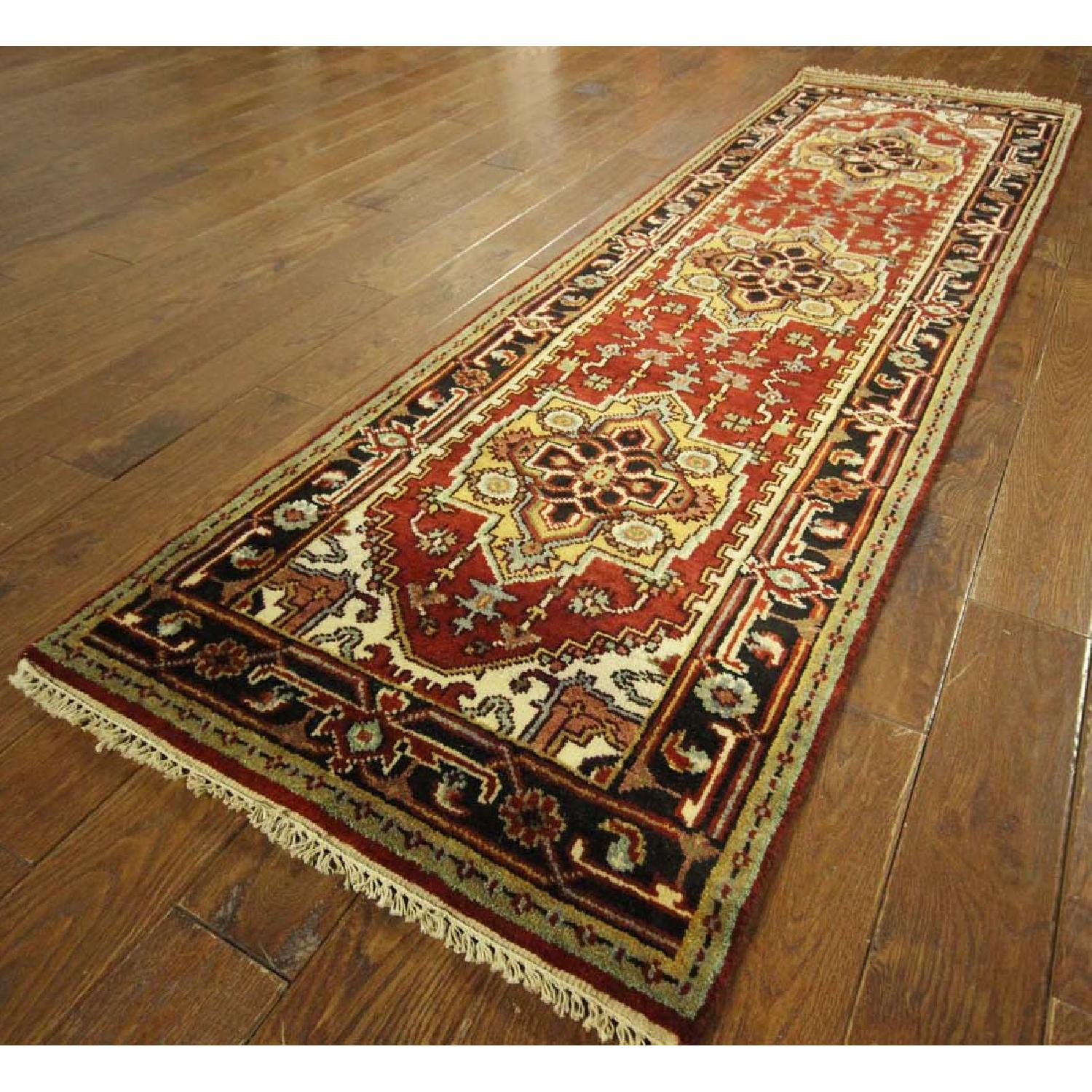 Red & Black Heriz Serapi Runner Floral Hand Knotted Wool Area Rug H8036 - image-1