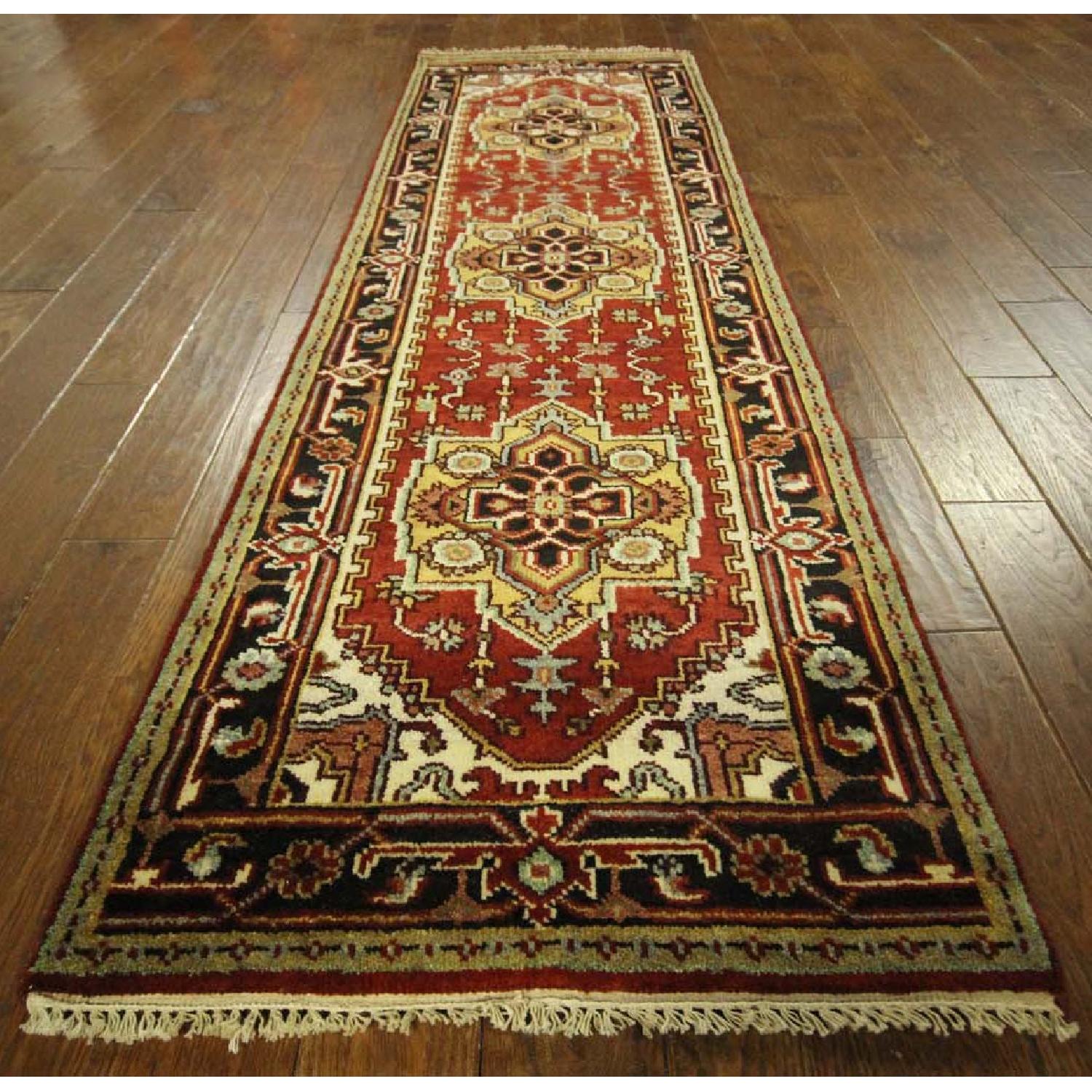 Red & Black Heriz Serapi Runner Floral Hand Knotted Wool Area Rug H8036 - image-2